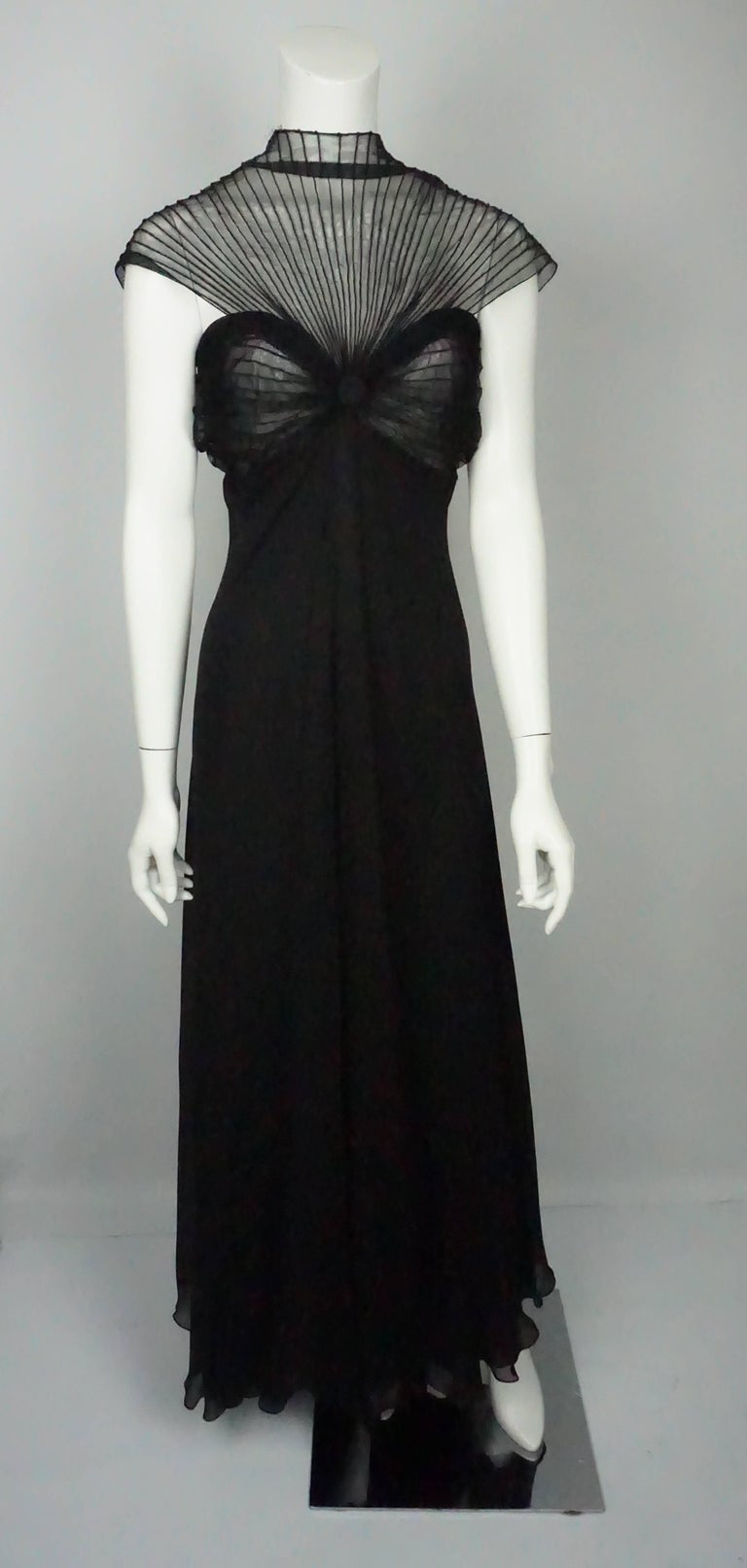 Gianfranco Ferre Black Silk Chiffon Pleated Empire Style Gown at 1stDibs
