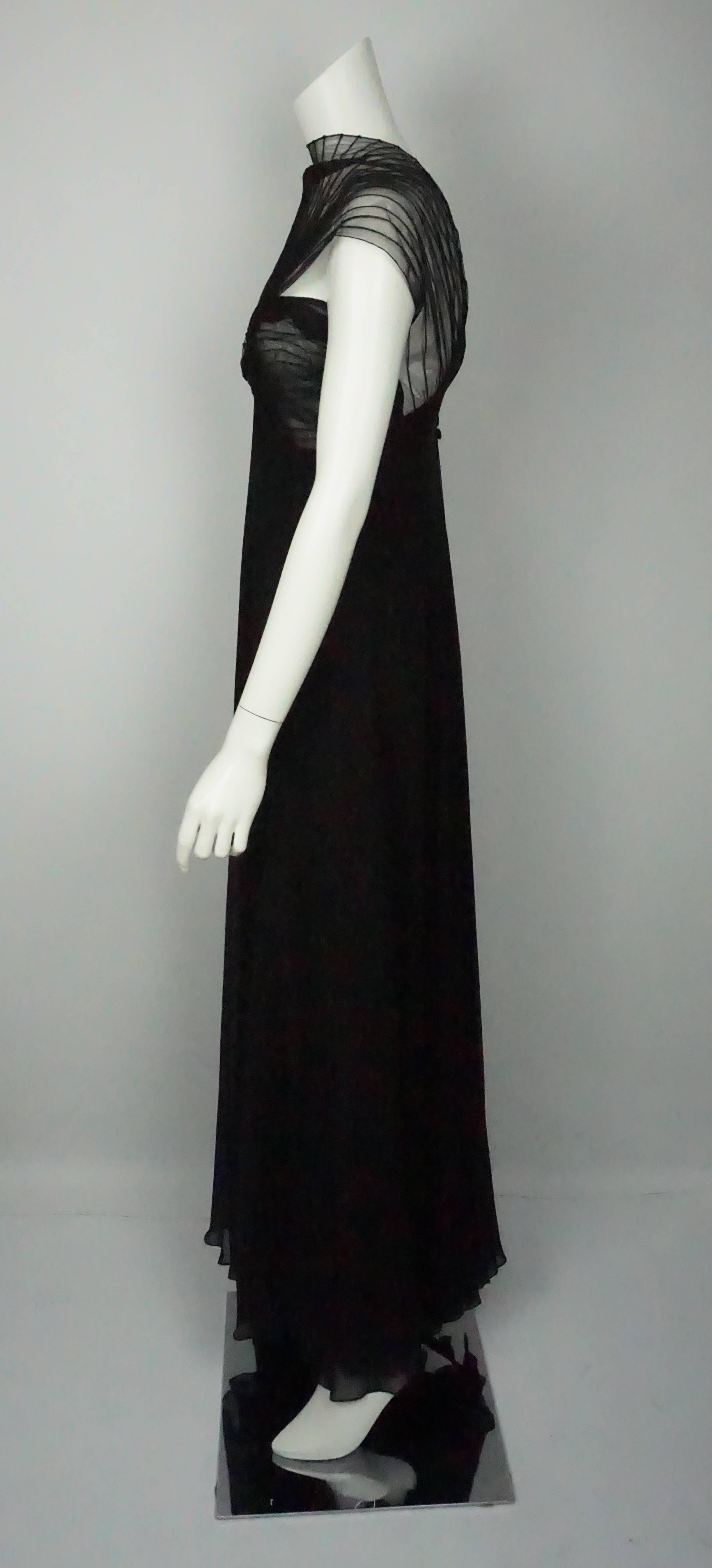 Gianfranco Ferre Black Silk Chiffon Pleated Empire Style Gown  In Excellent Condition In West Palm Beach, FL