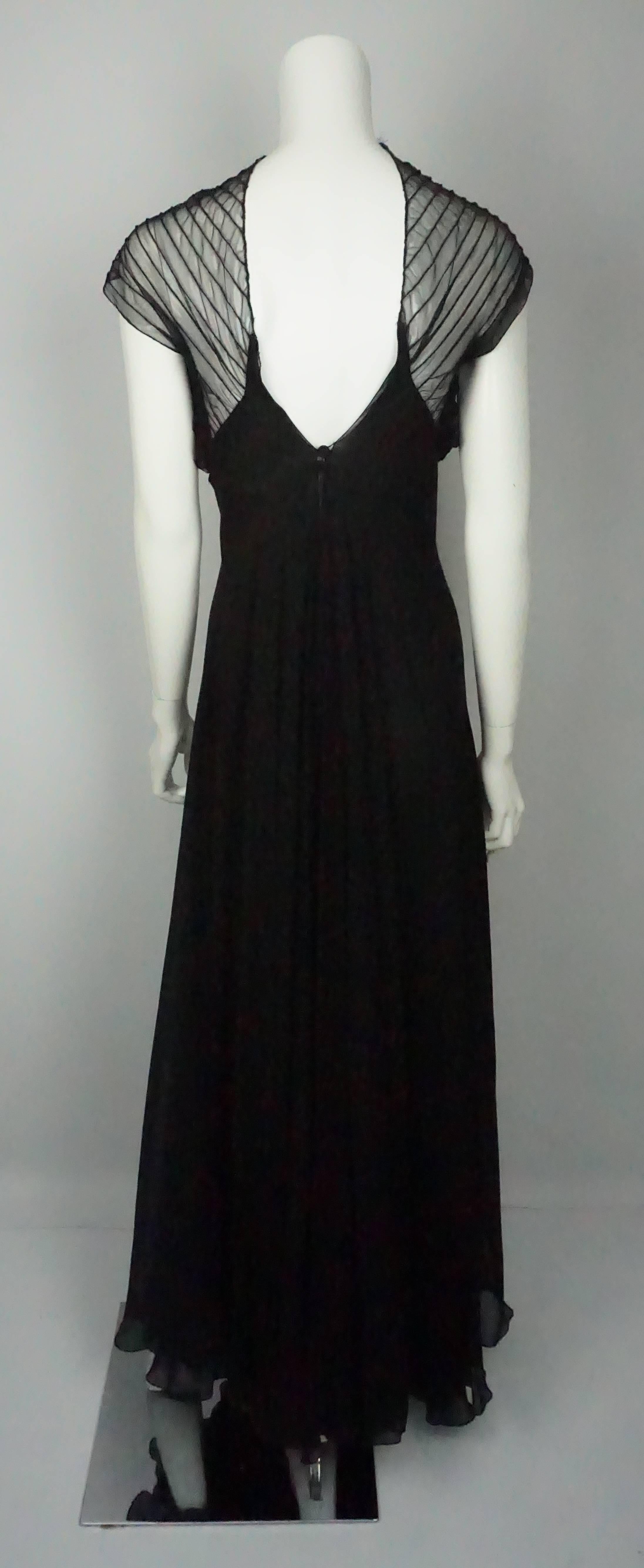 Women's Gianfranco Ferre Black Silk Chiffon Pleated Empire Style Gown 