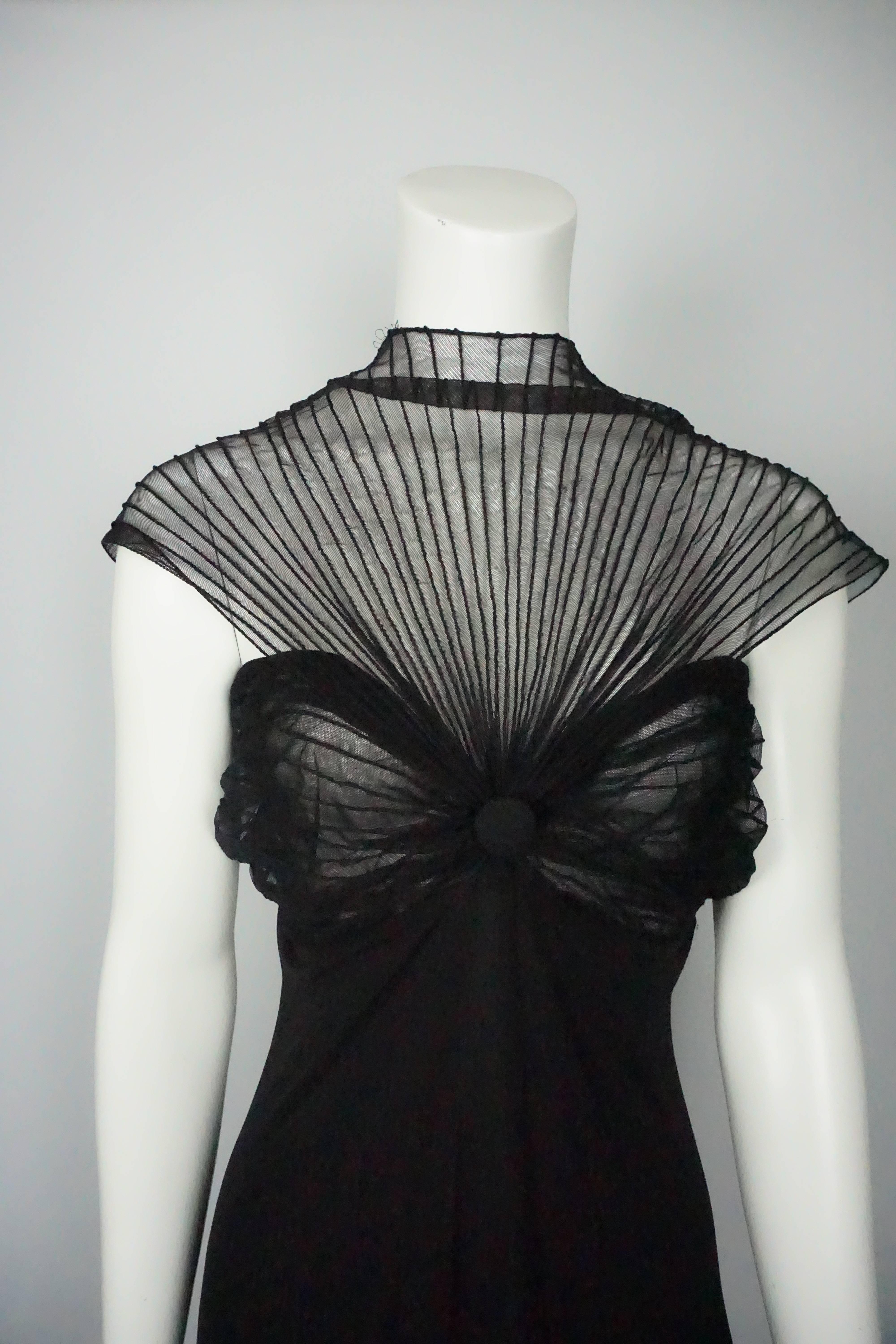 Gianfranco Ferre Black Silk Chiffon Pleated Empire Style Gown  1