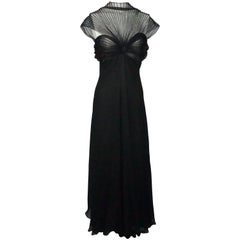 Gianfranco Ferre Black Silk Chiffon Pleated Empire Style Gown
