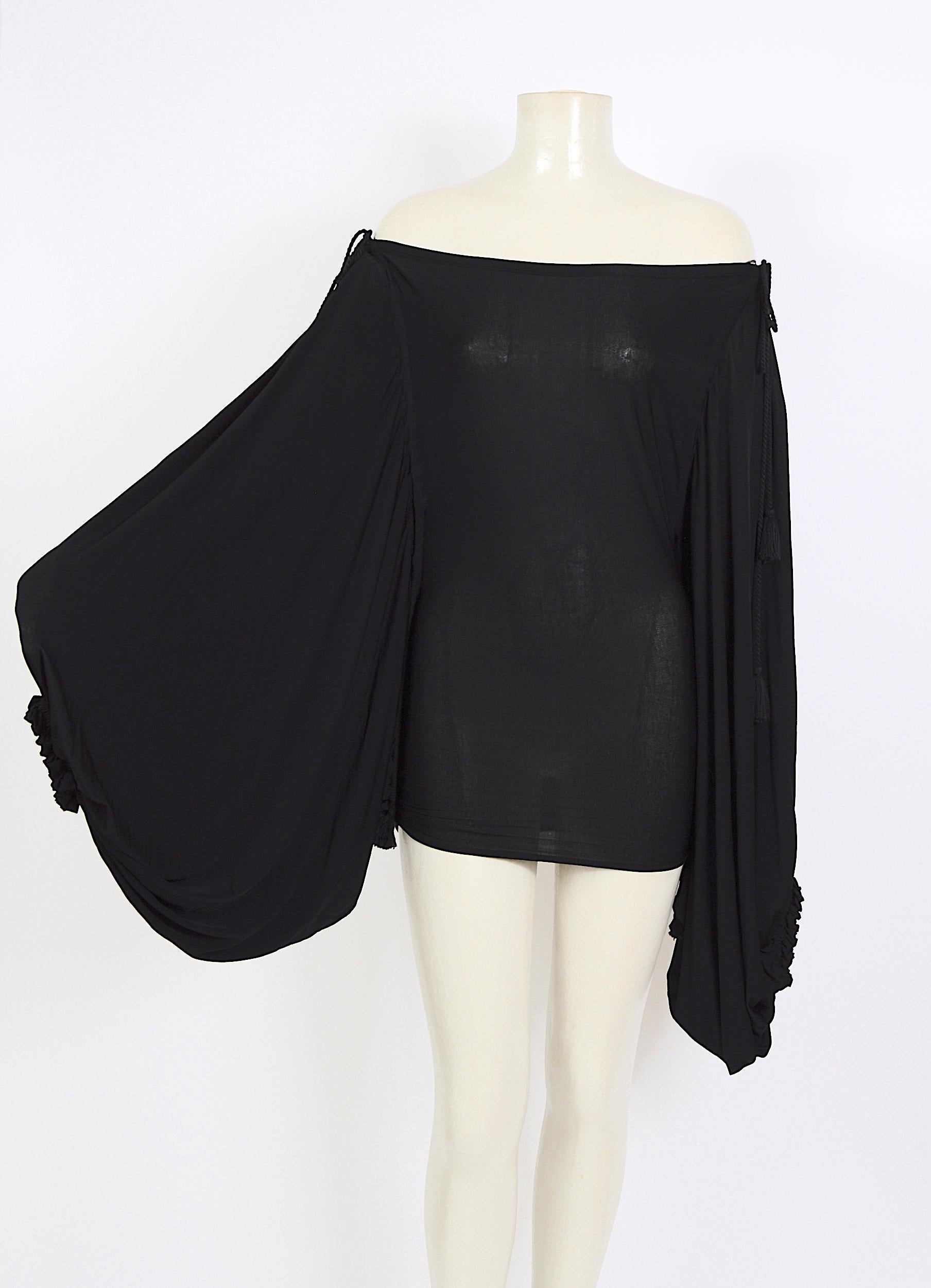 Gianfranco Ferré black silk jersey ballon sleeves draped mini dress/top 5