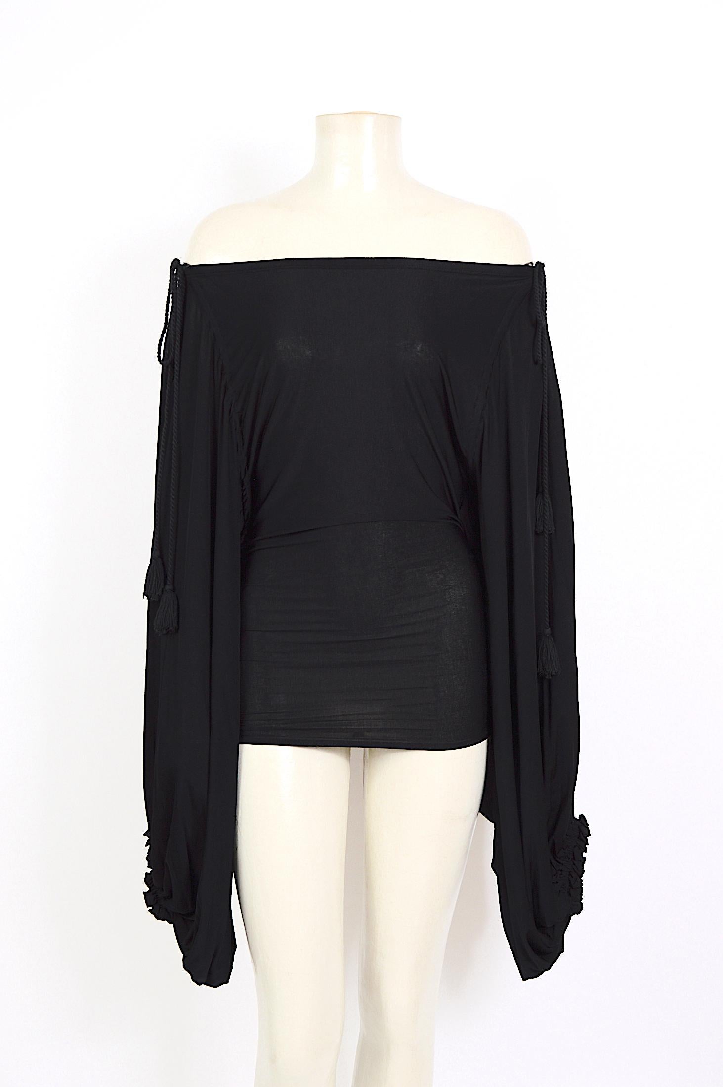 Gianfranco Ferré black silk jersey ballon sleeves draped mini dress/top 6