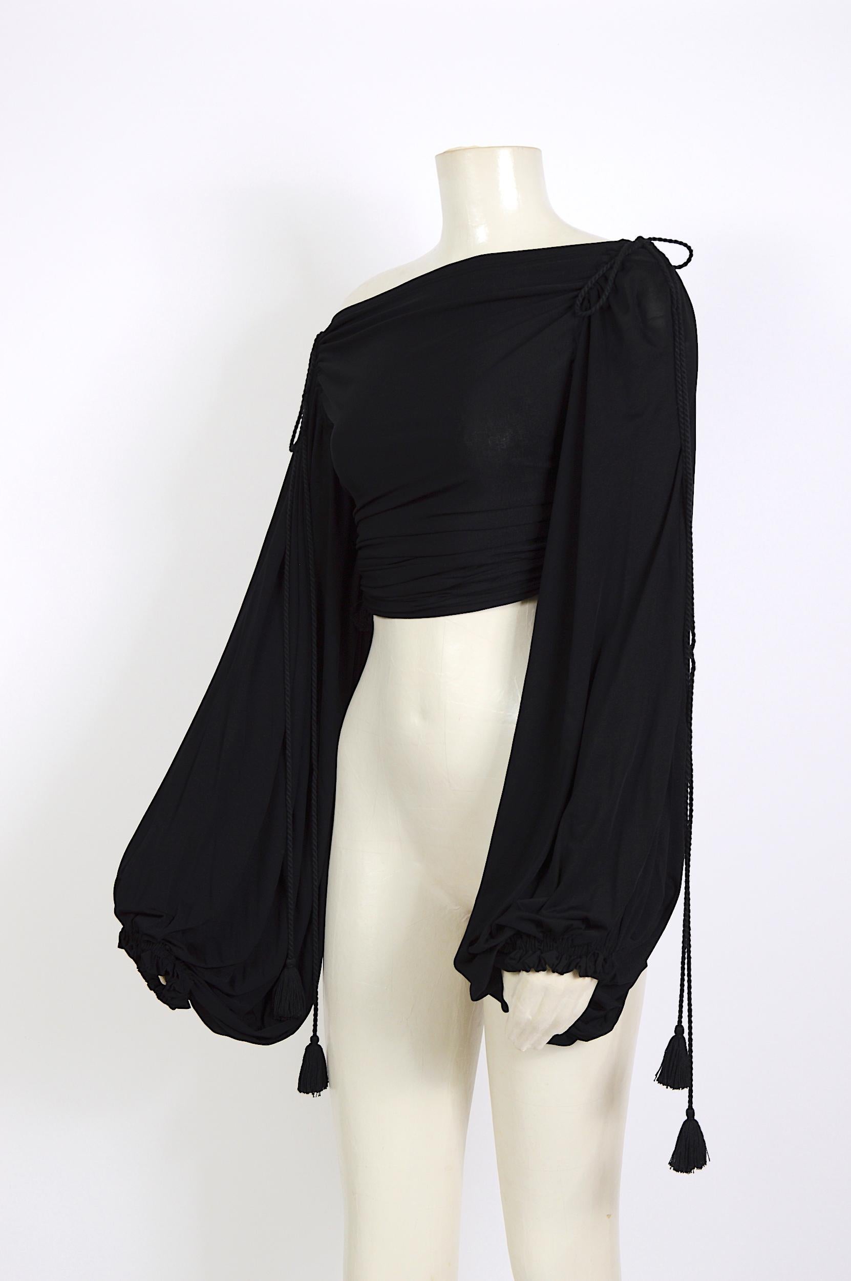 Gianfranco Ferré black silk jersey ballon sleeves draped mini dress/top 7