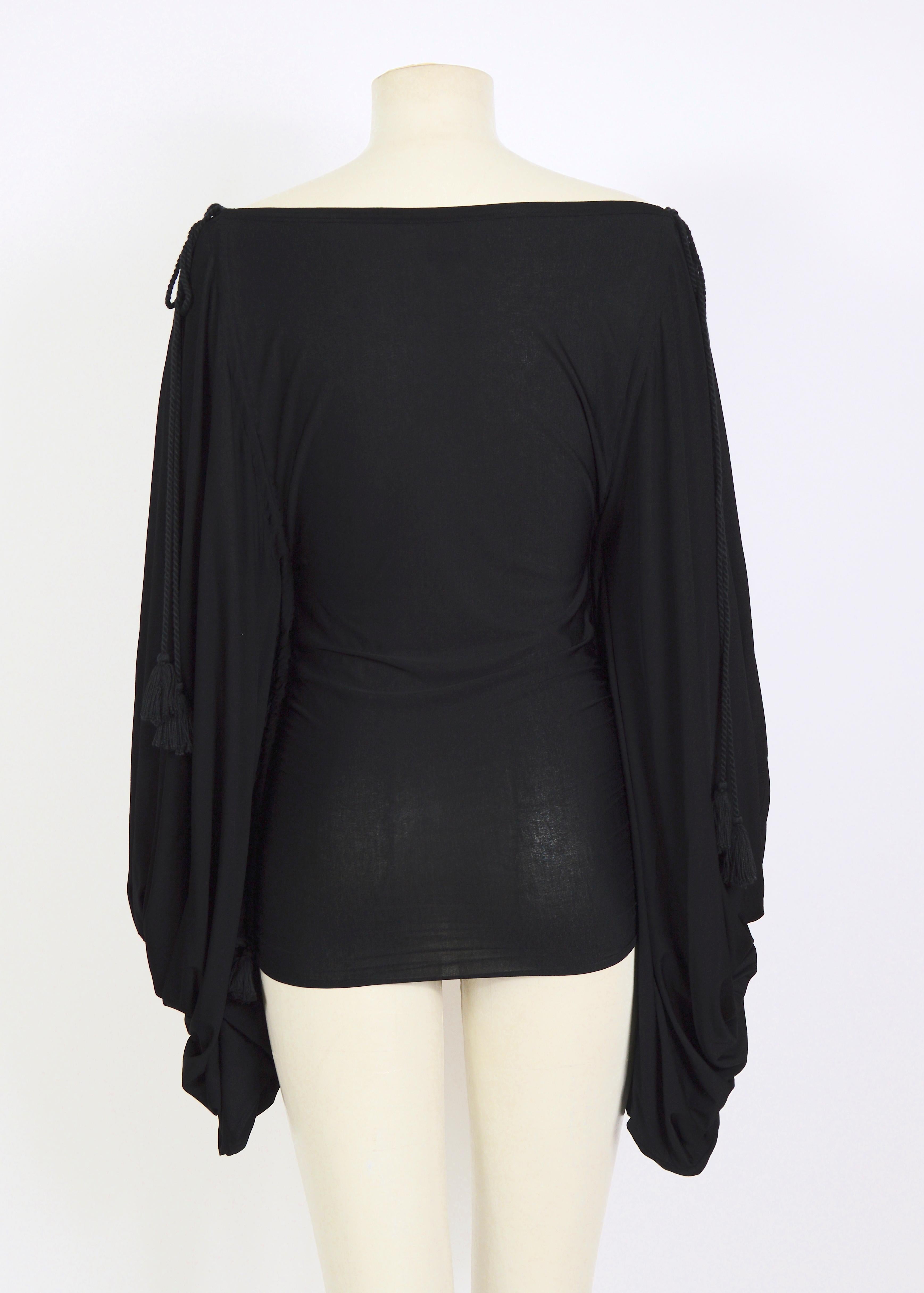 Gianfranco Ferré black silk jersey ballon sleeves draped mini dress/top 8