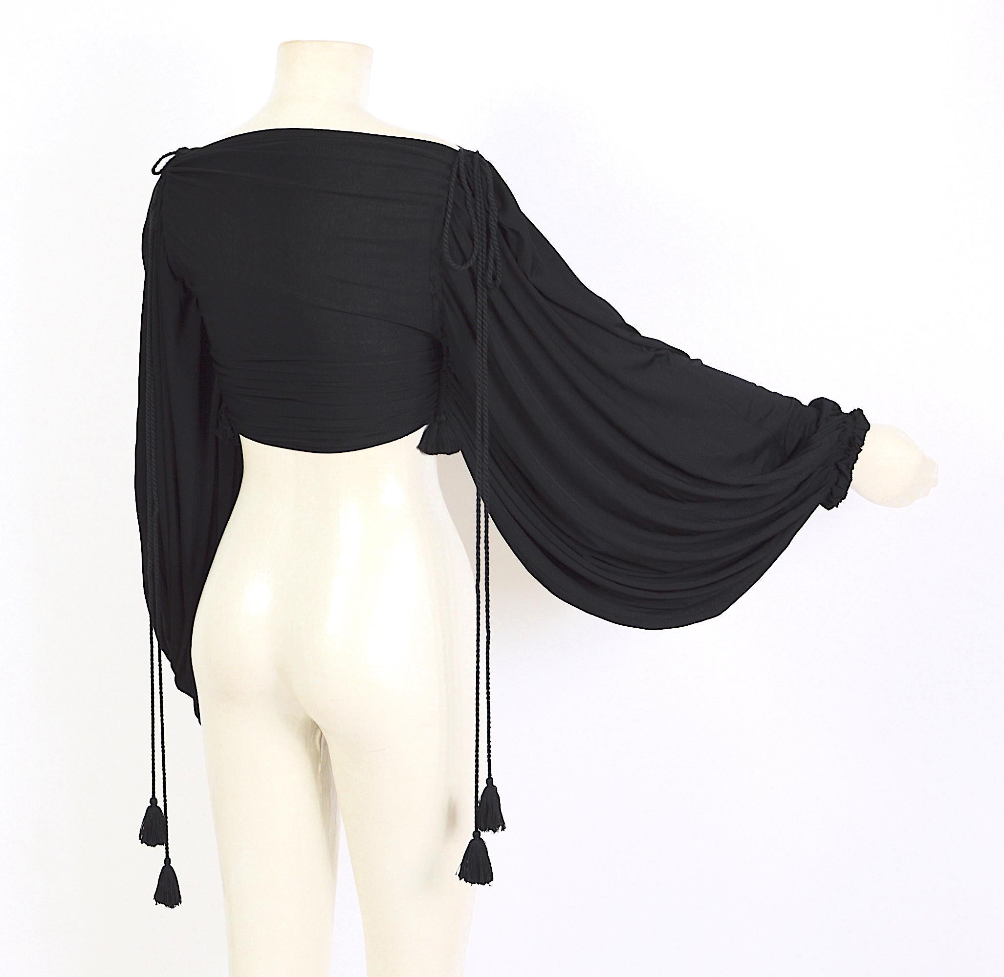 Gianfranco Ferré black silk jersey ballon sleeves draped mini dress/top 9