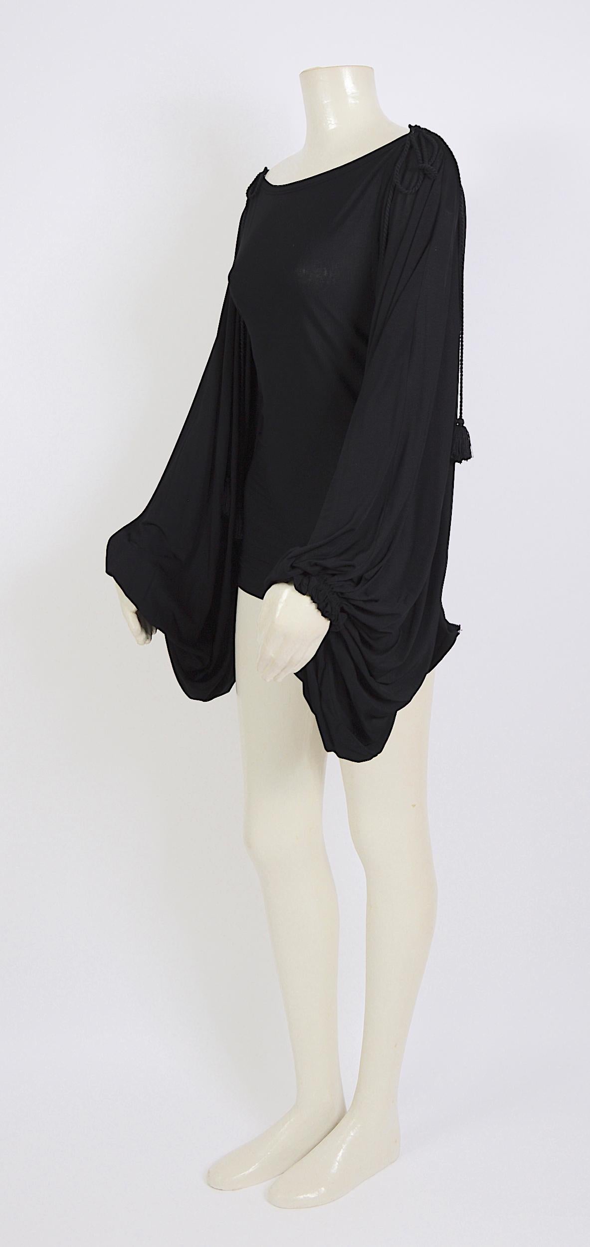 Gianfranco Ferré black silk jersey ballon sleeves draped mini dress/top 10