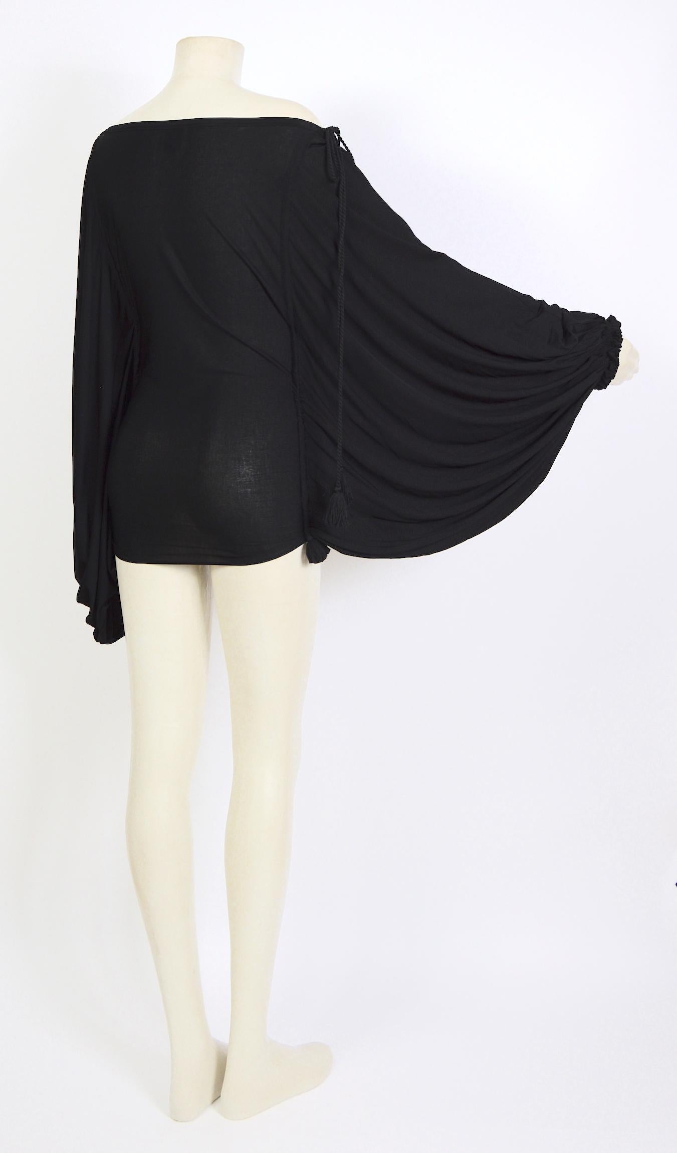Black Gianfranco Ferré black silk jersey ballon sleeves draped mini dress/top