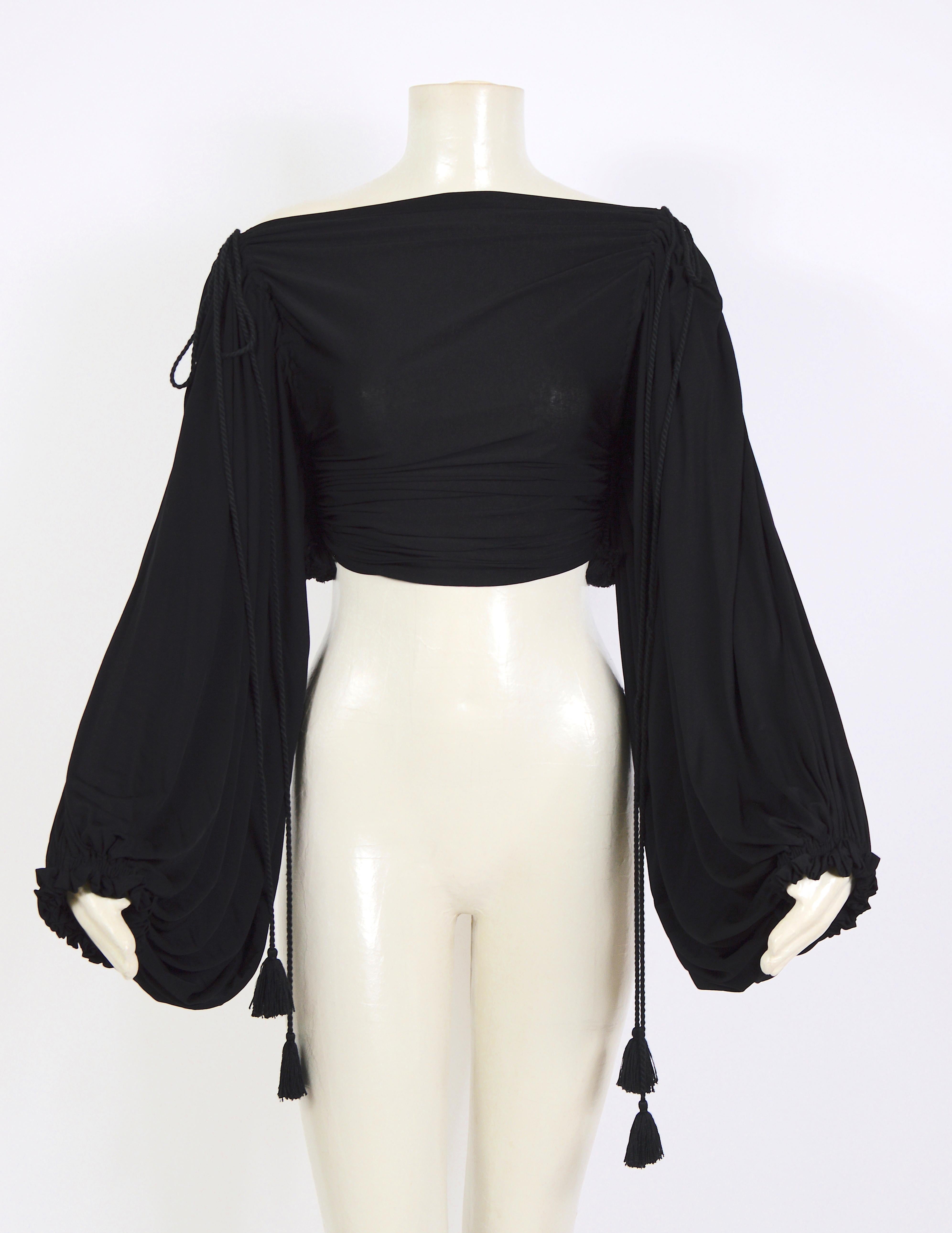 Gianfranco Ferré black silk jersey ballon sleeves draped mini dress/top In Excellent Condition In Antwerpen, Vlaams Gewest
