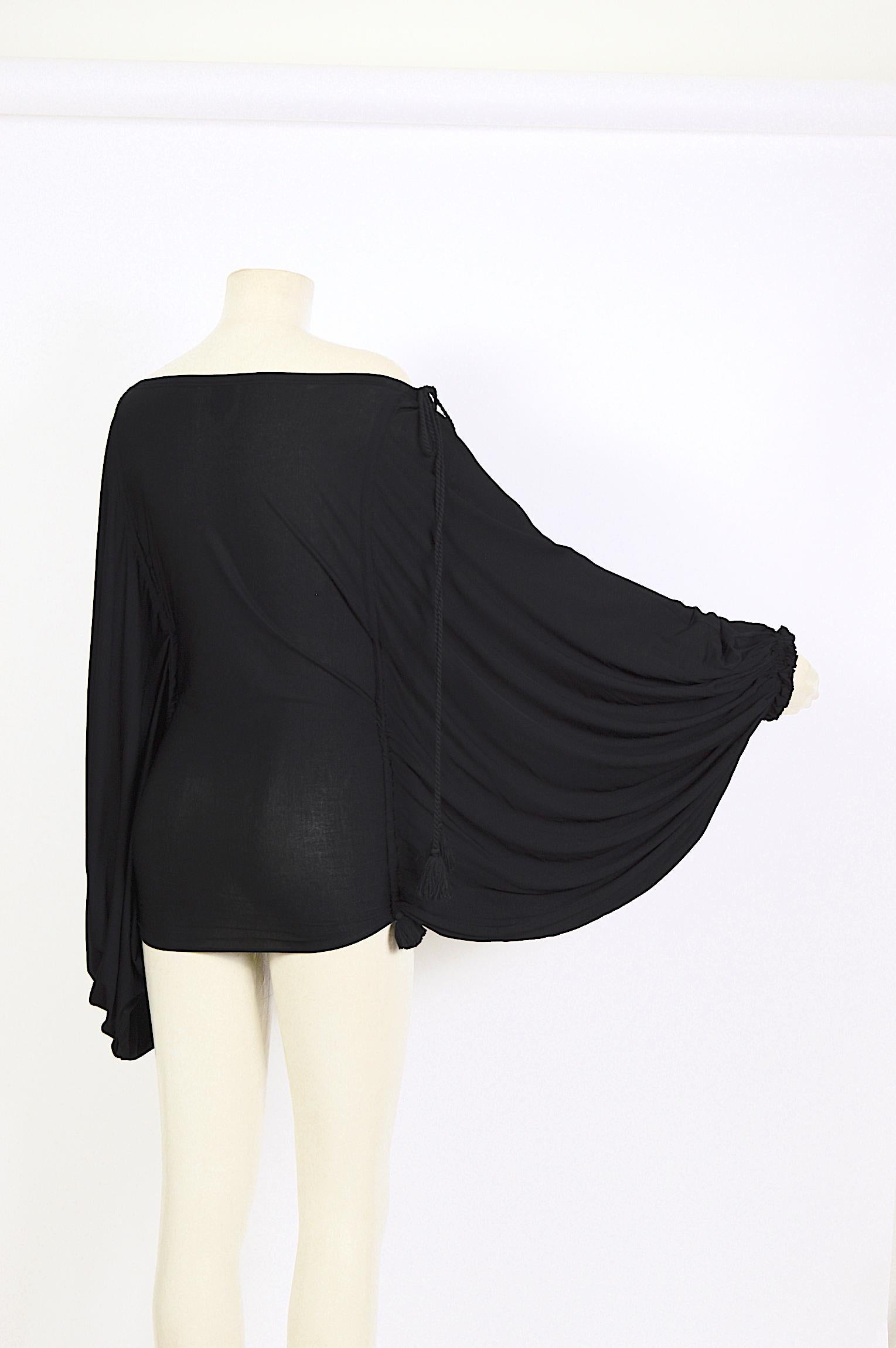 Women's Gianfranco Ferré black silk jersey ballon sleeves draped mini dress/top