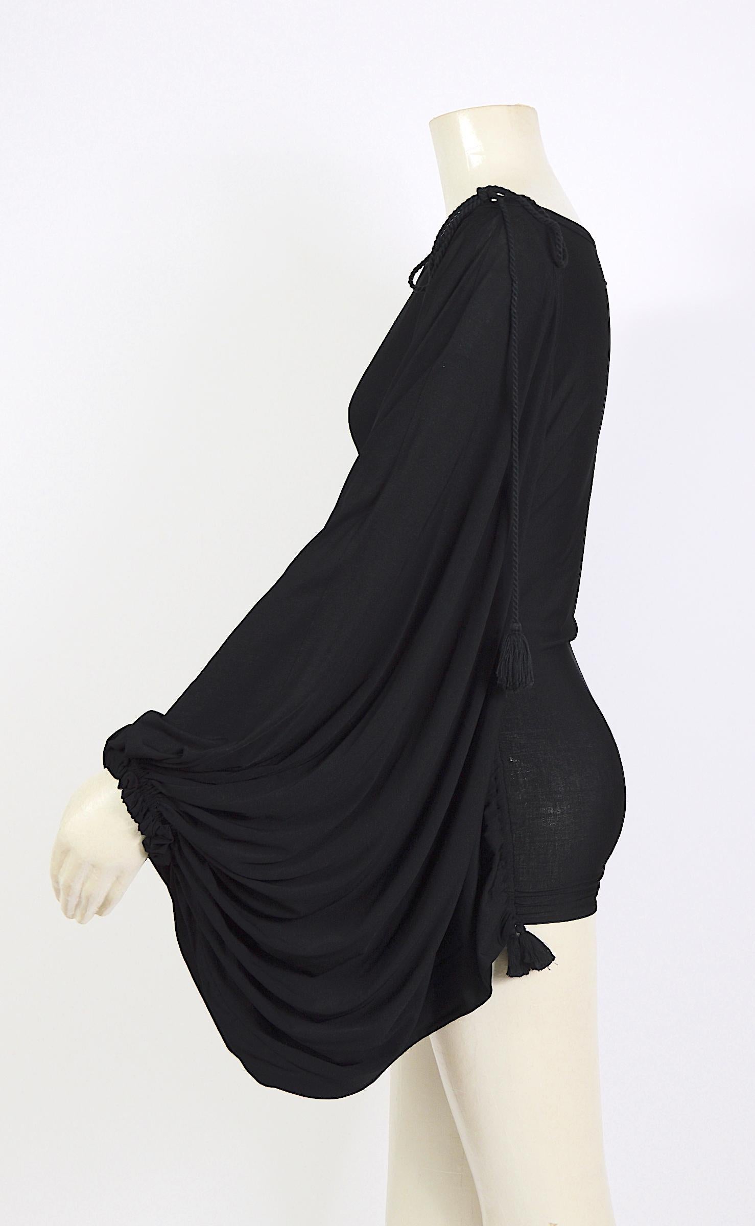 Gianfranco Ferré black silk jersey ballon sleeves draped mini dress/top 1