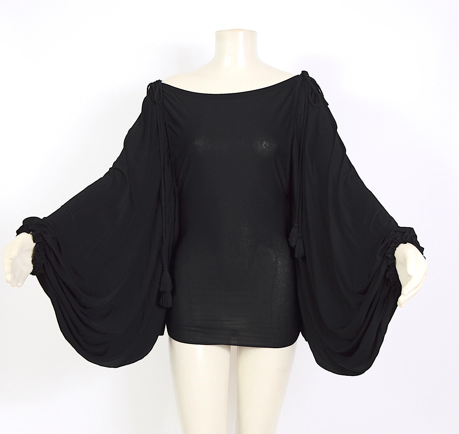 Gianfranco Ferré black silk jersey ballon sleeves draped mini dress/top 2