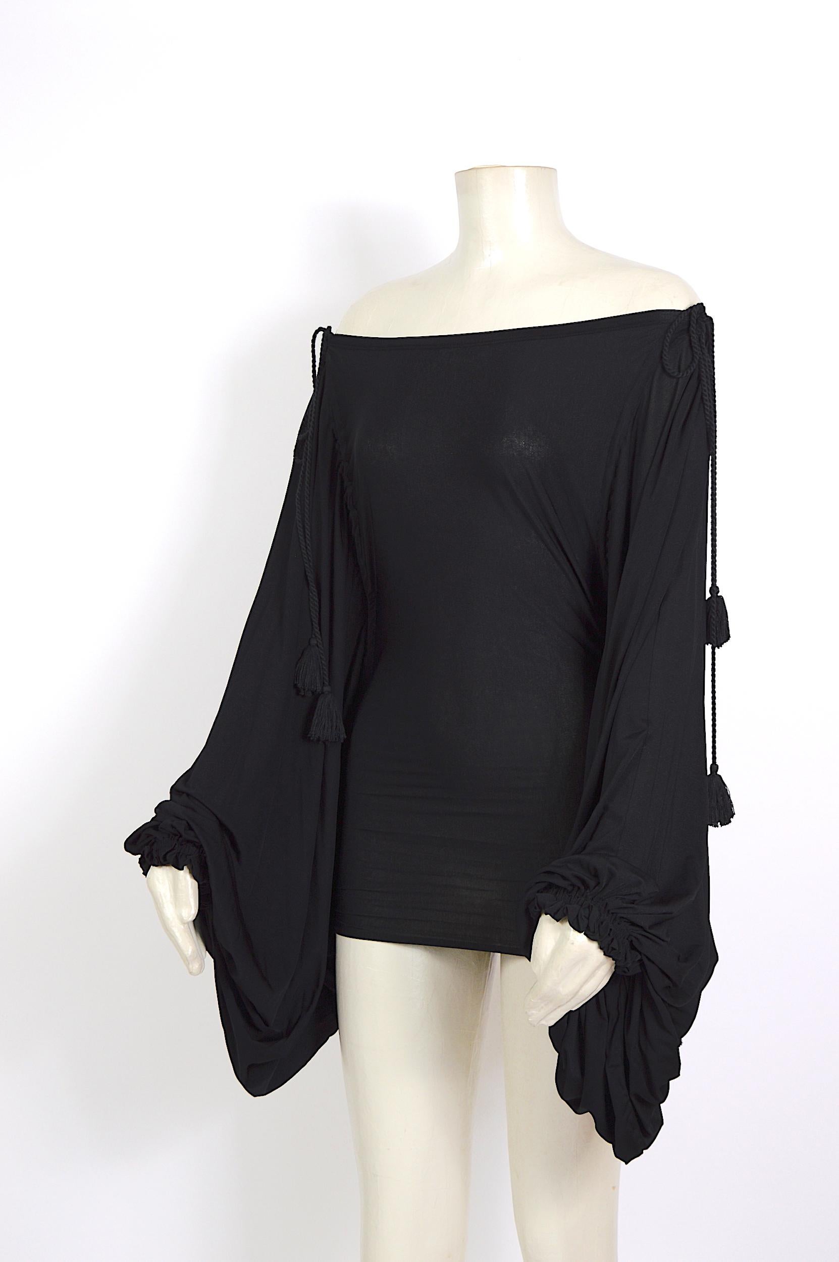 Gianfranco Ferré black silk jersey ballon sleeves draped mini dress/top 3