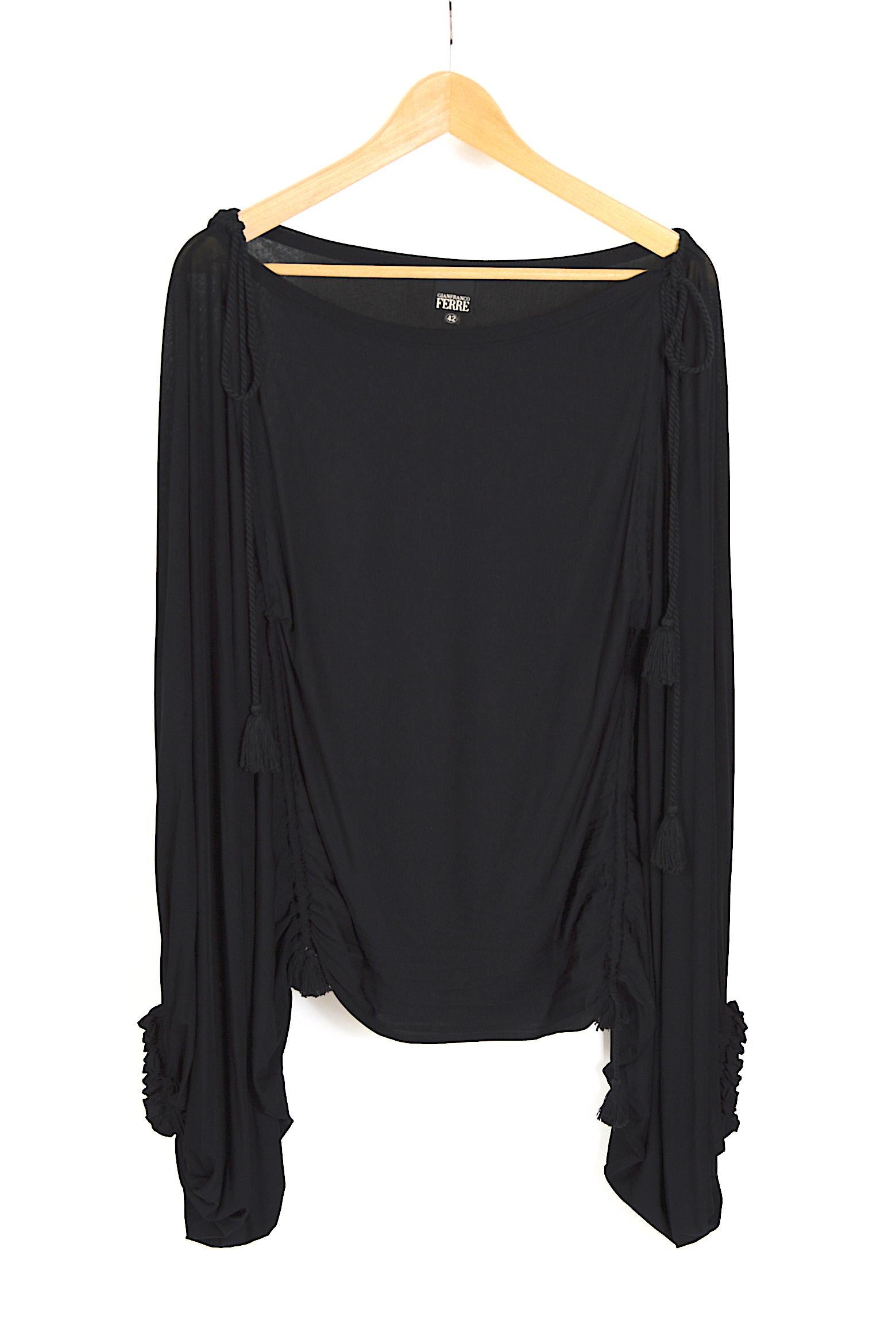 Gianfranco Ferré black silk jersey ballon sleeves draped mini dress/top 4