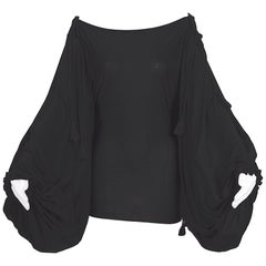 Gianfranco Ferré black silk jersey ballon sleeves draped mini dress/top