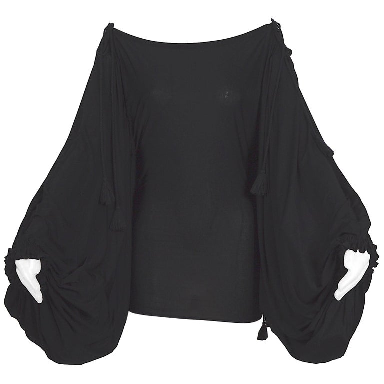 Gianfranco Ferré black silk jersey ballon sleeves draped mini dress/top ...