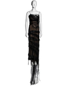 Gianfranco Ferre black silk organza embroidered trained evening dress, fw 1999