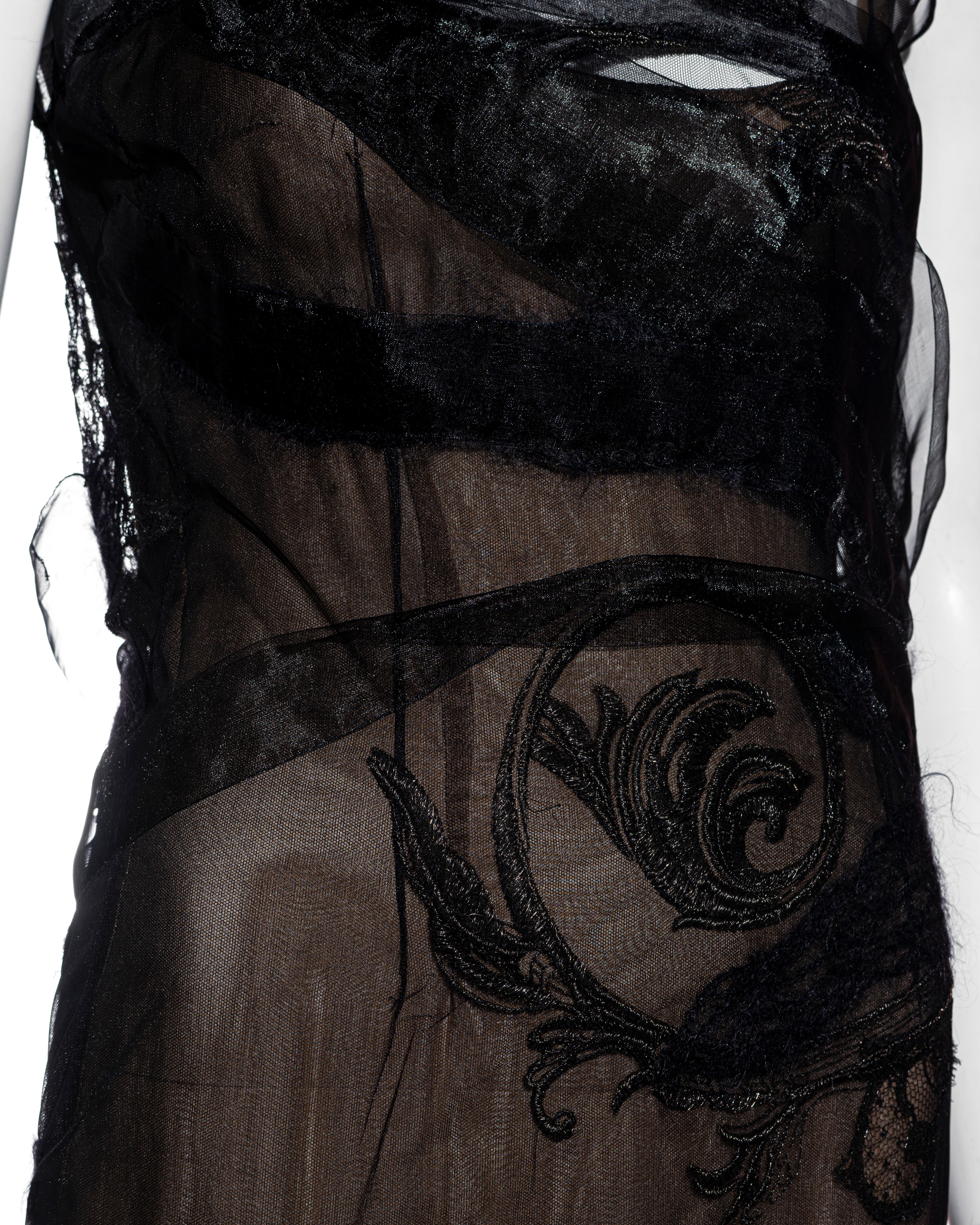 Women's Gianfranco Ferre black silk organza embroidered trained evening dress, fw 1999