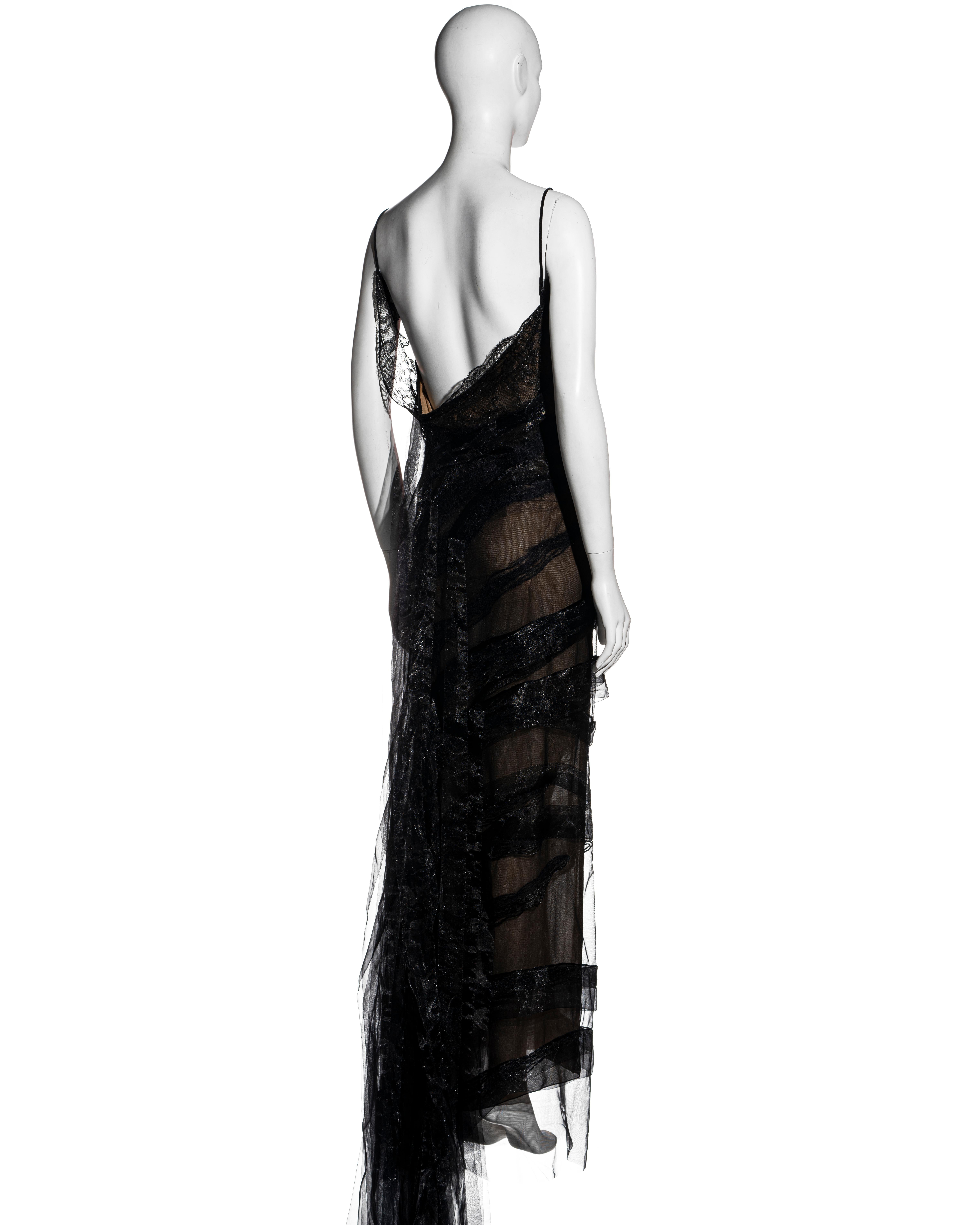 Gianfranco Ferre black silk organza embroidered trained evening dress, fw 1999 2