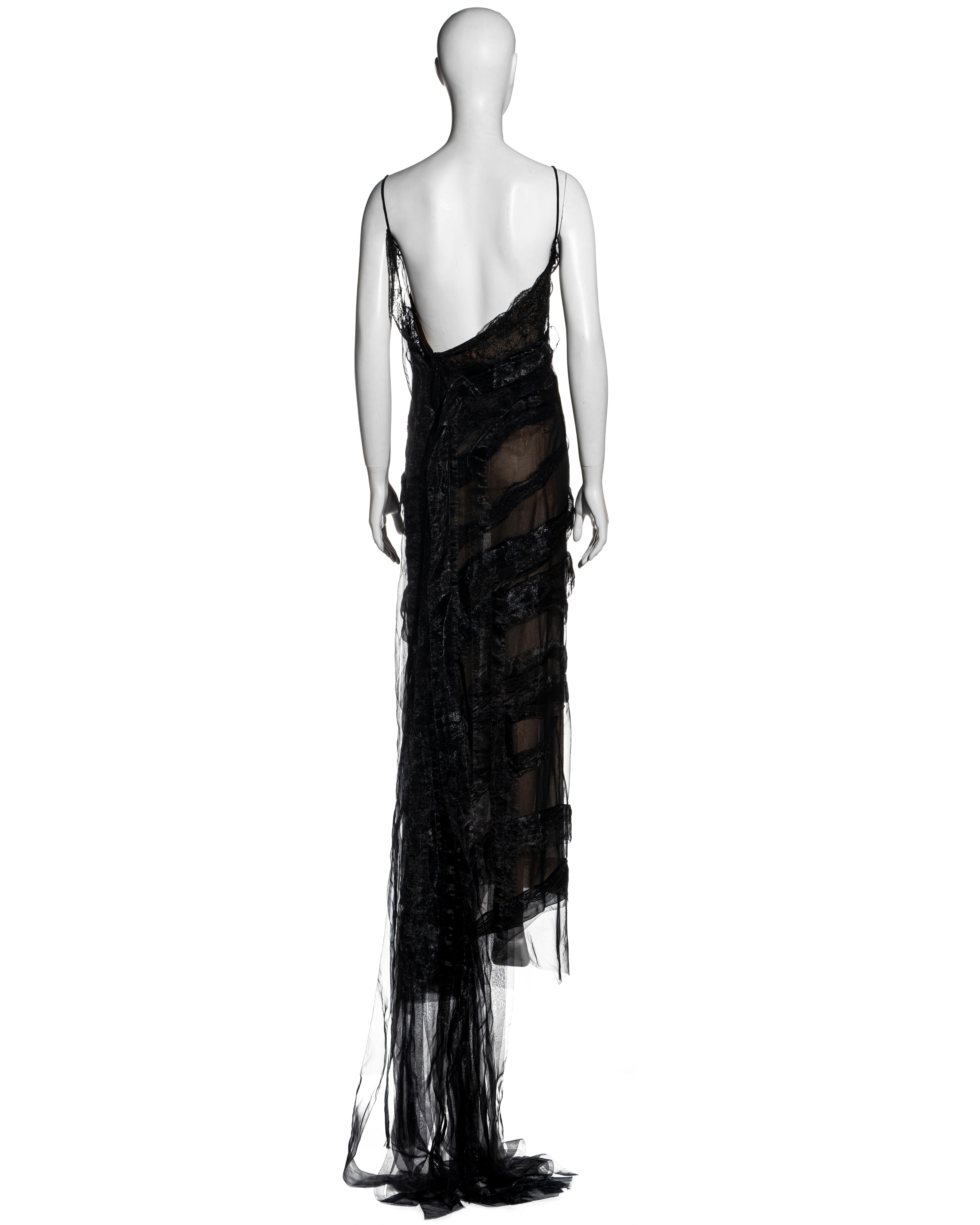 Gianfranco Ferre black silk organza embroidered trained evening dress, fw 1999 3