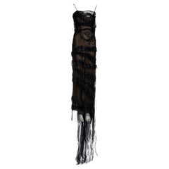 Gianfranco Ferre black silk organza embroidered trained evening dress, fw 1999