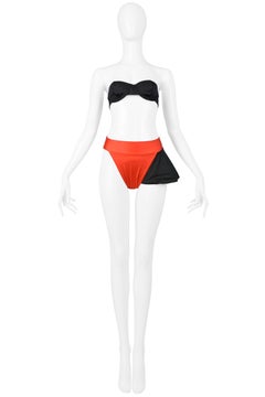 Gianfranco Ferre Black Top & Red Bottom Bikini with Asymmetrical Fin