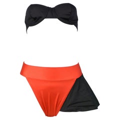 Used Gianfranco Ferre Black Top & Red Bottom Bikini with Asymmetrical Fin