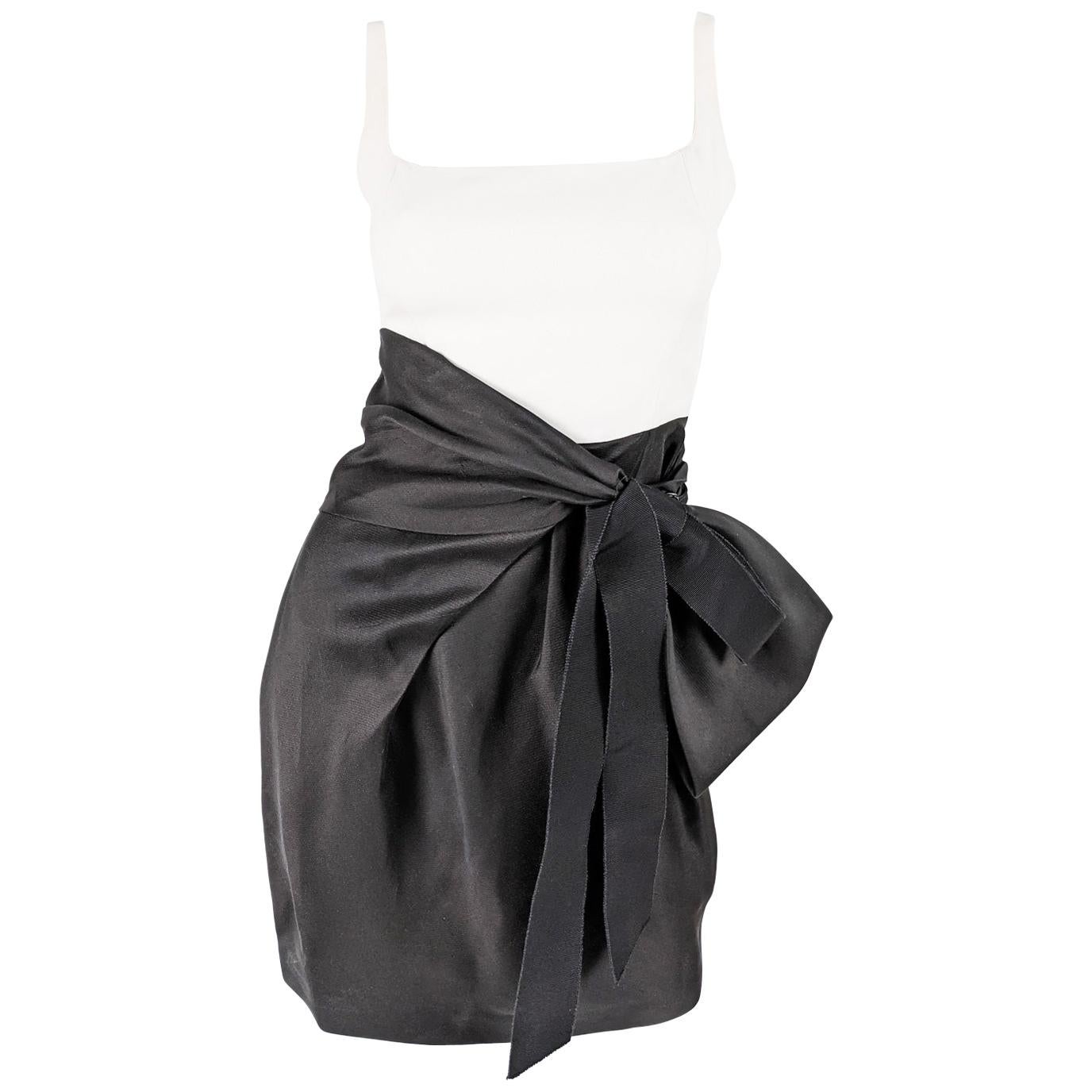 Gianfranco Ferre Black & White Silk Bow Party Dress For Sale