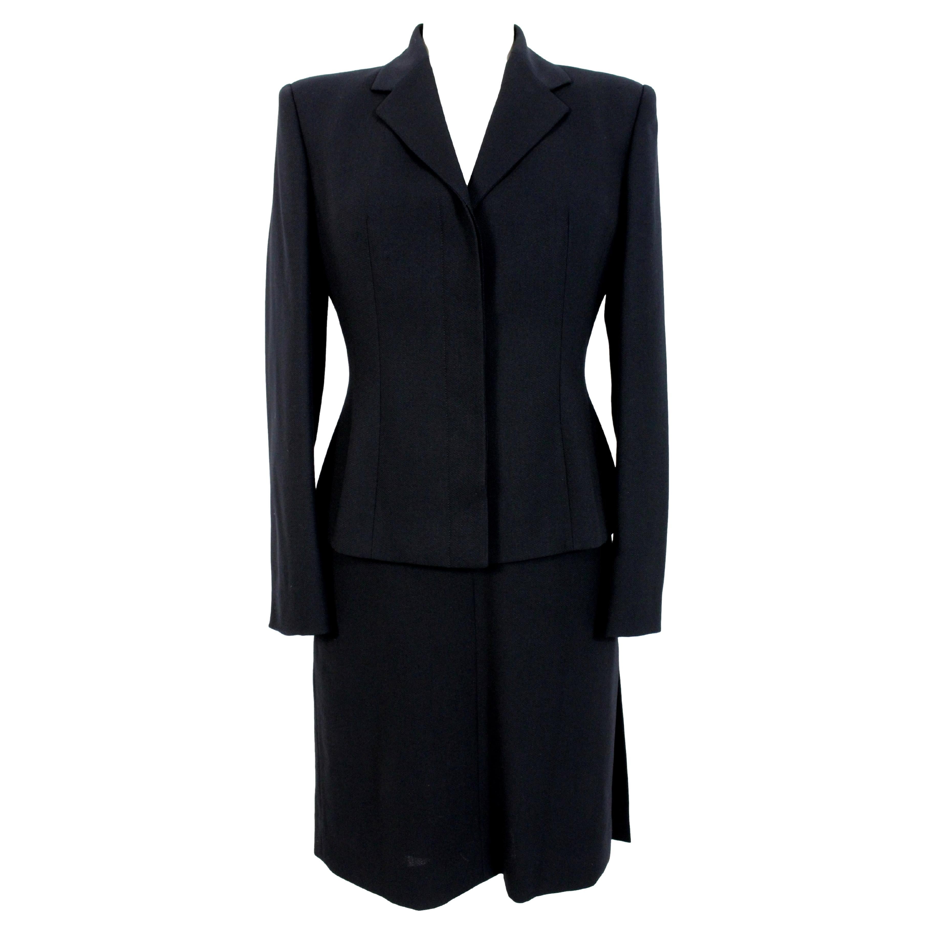 Gianfranco Ferre Black Wool Evening Suit Dress