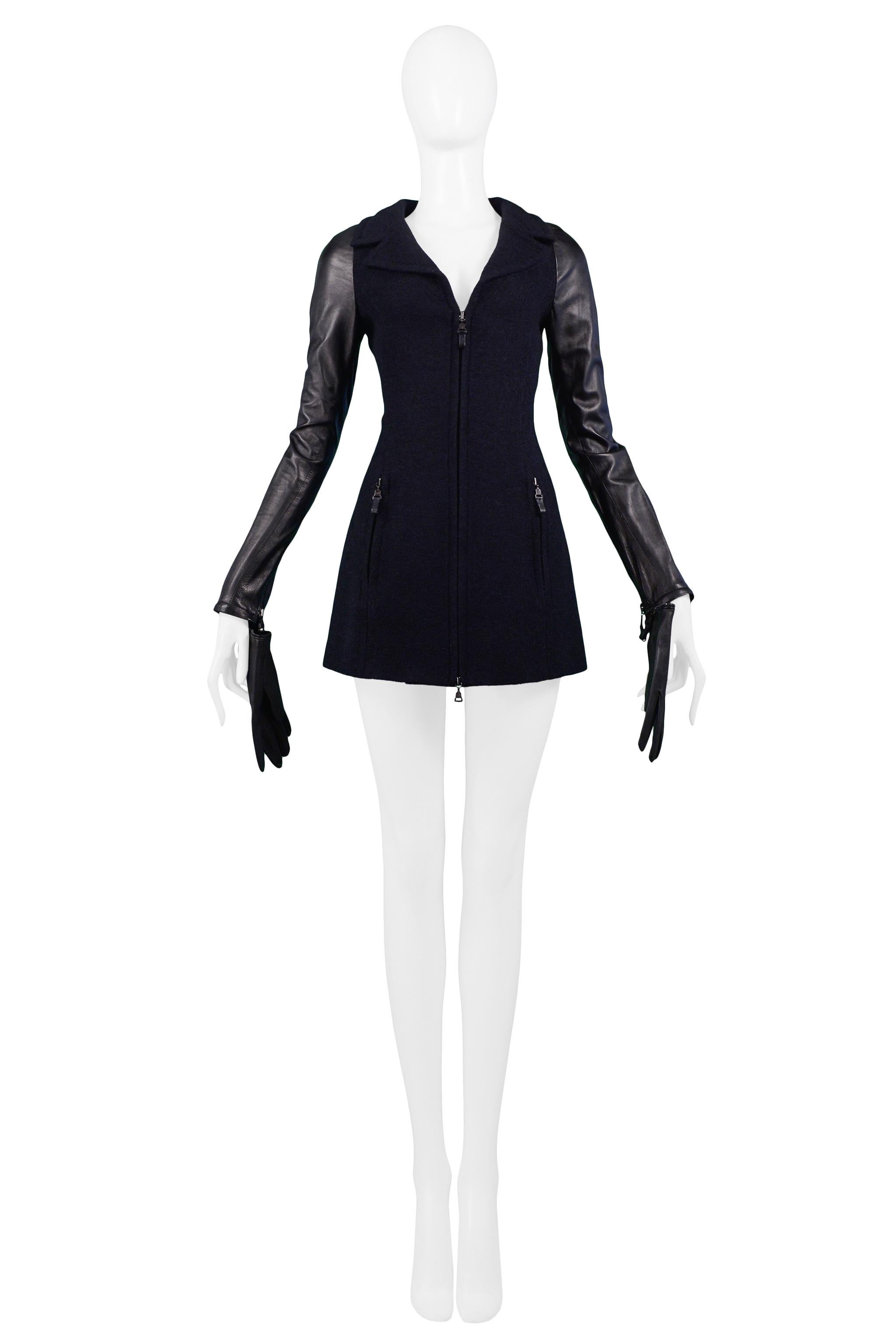 Gianfranco Ferre Black Wool & Leather Glove Runway Jacket 1999  In Excellent Condition In Los Angeles, CA
