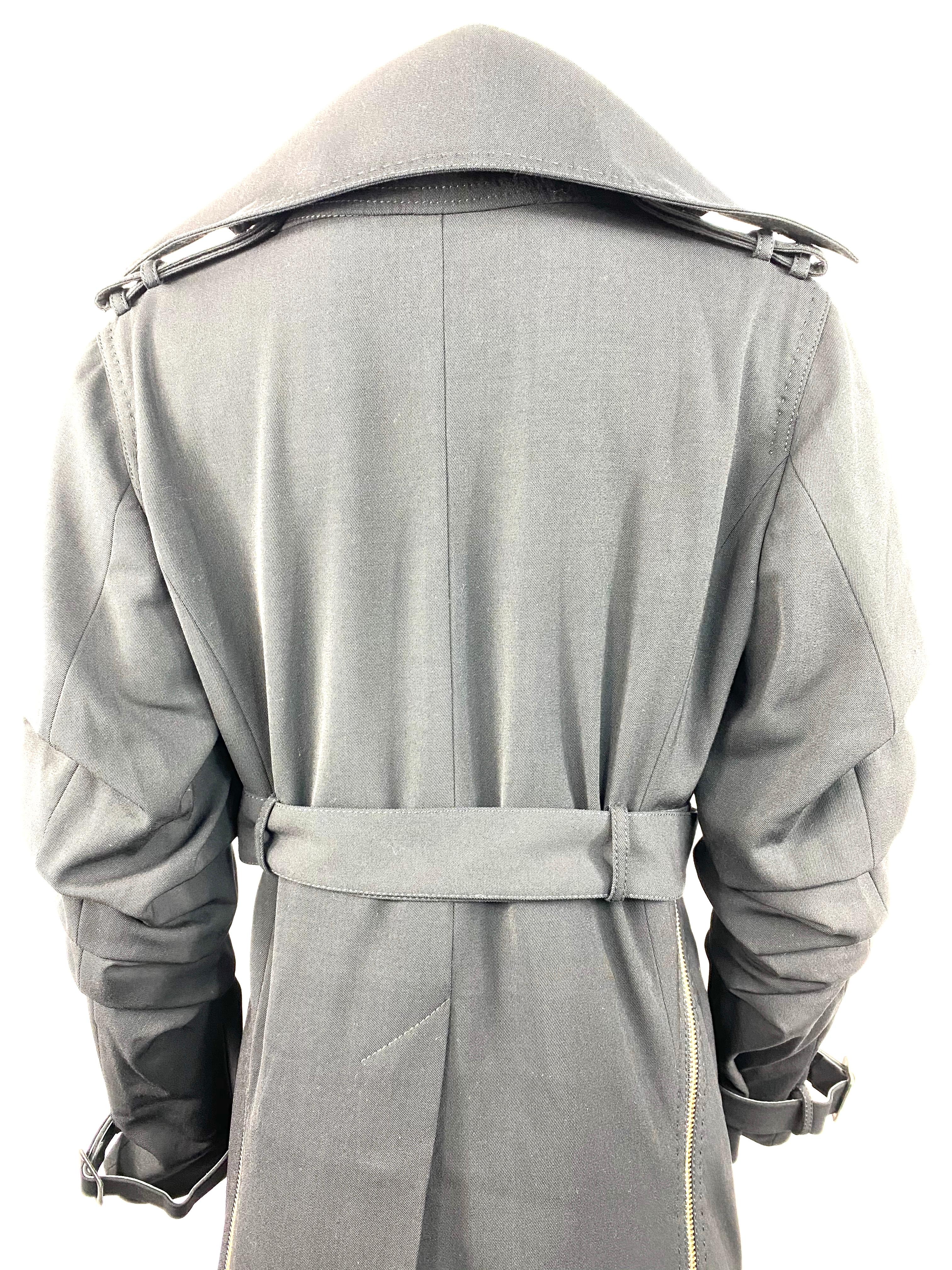 Gianfranco Ferre Black Wool Long Coat Jacket w/ Belt Size 44 For Sale 4