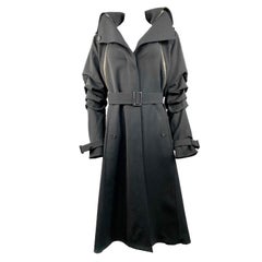 Gianfranco Ferre Black Wool Long Coat Jacket w/ Belt Size 44