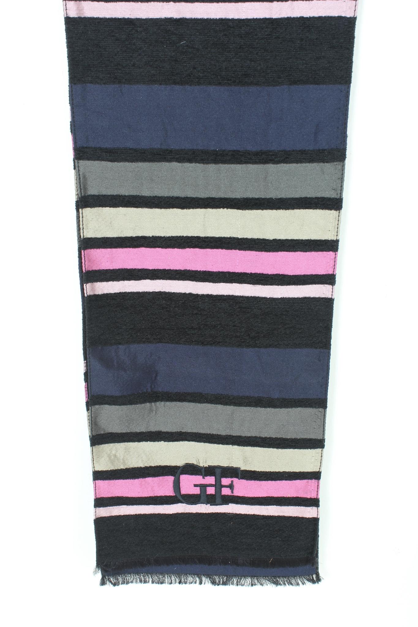 Women's Gianfranco Ferrè Blue Black Pink Wool Silk Evening Scarf For Sale