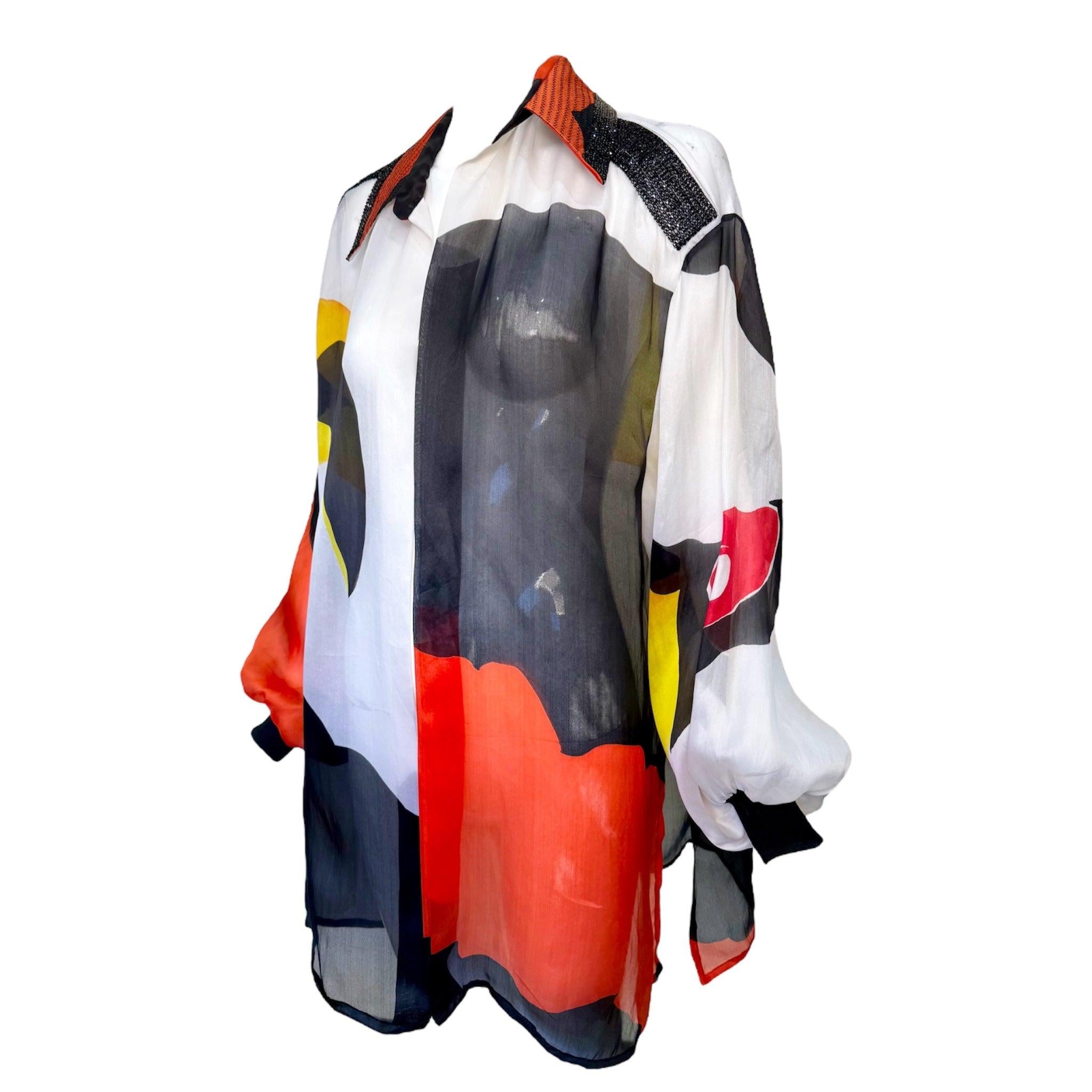 Brown Gianfranco Ferre Bold Abstract Print Overblouse Shirt, 1990s For Sale