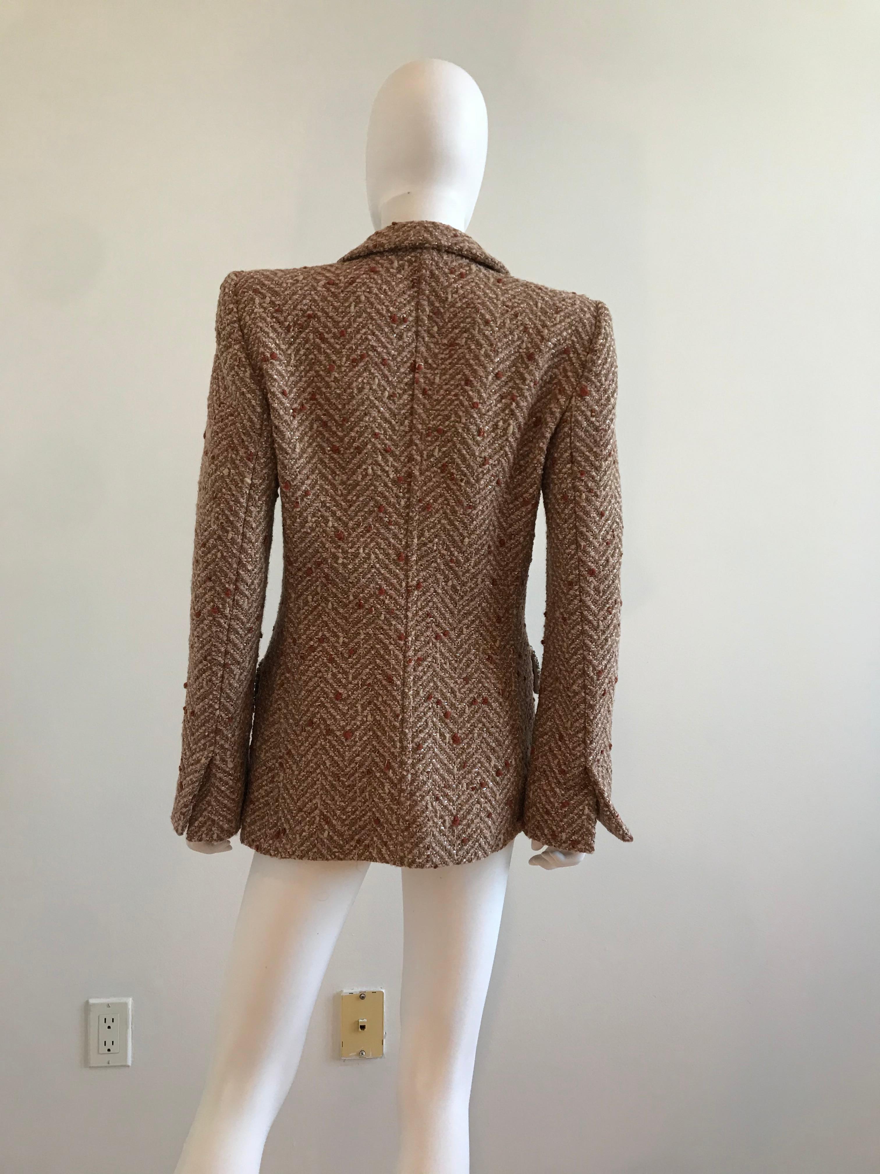 Gianfranco Ferre Boucle and Rhinestone Embellished Blazer For Sale 4