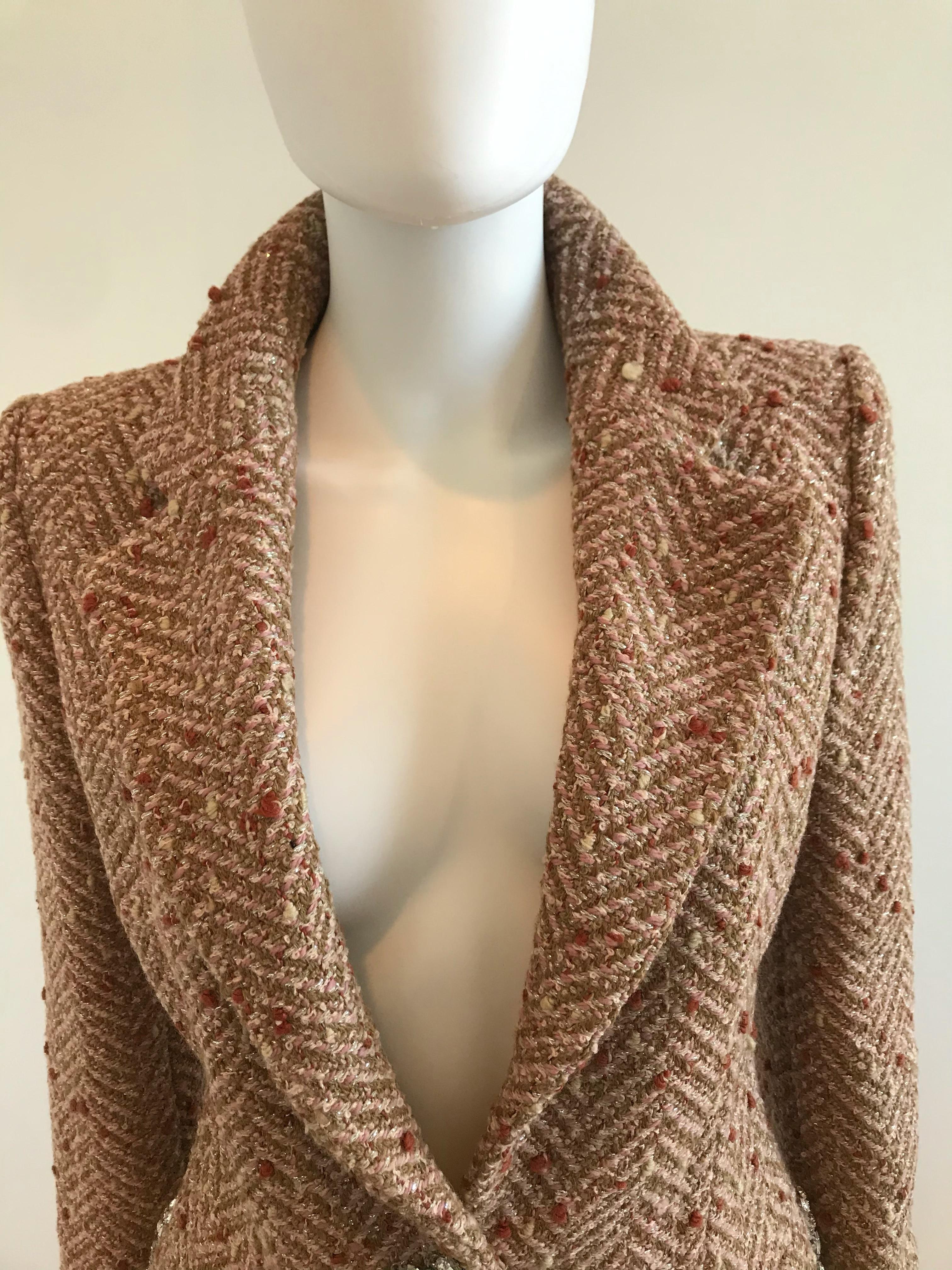 Gianfranco Ferre Boucle and Rhinestone Embellished Blazer For Sale 1