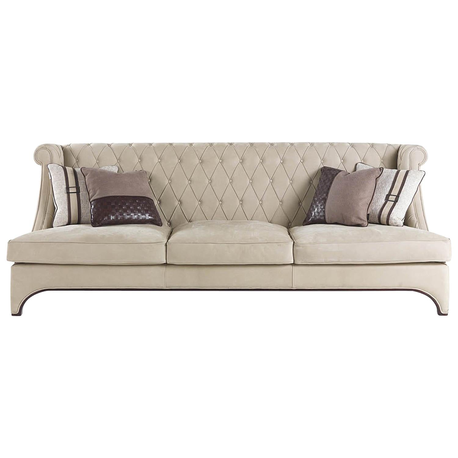 Gianfranco Ferre Bradmore Three-Seat Sofa in Cream Leather For Sale