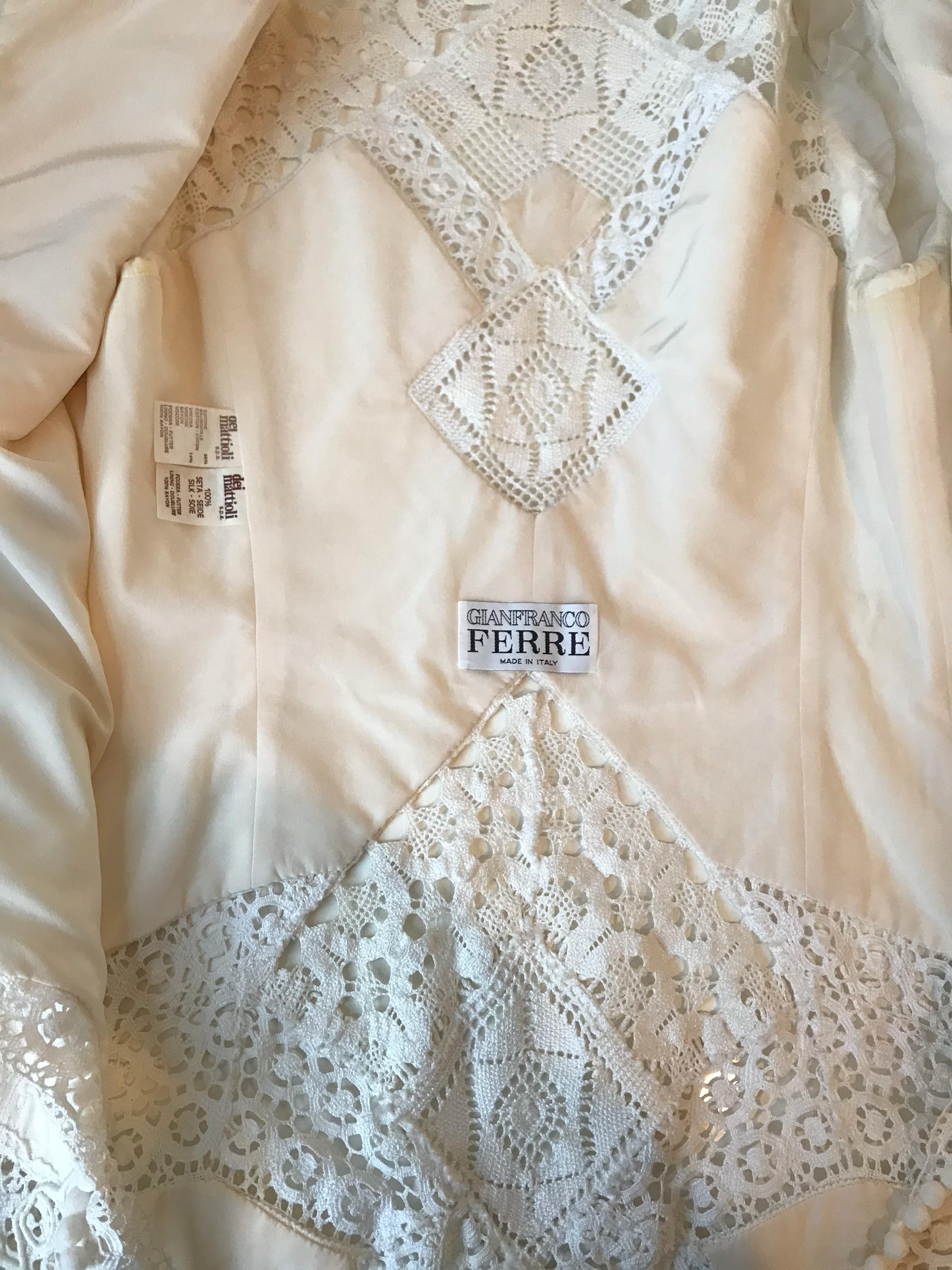Gianfranco Ferre Brocade Crochet Lace & Pom Pom Detail Jacket and Skirt Ensemble For Sale 7