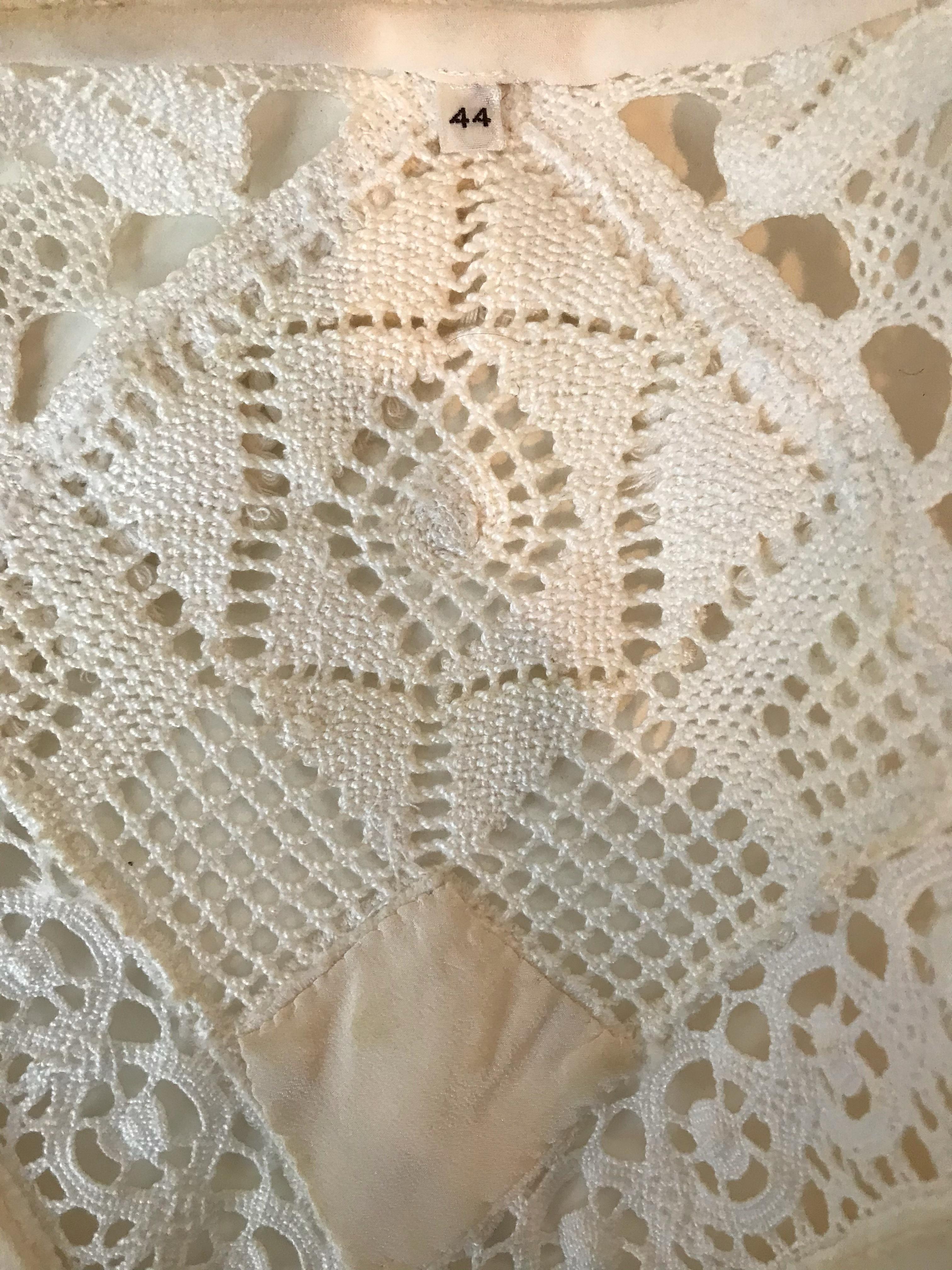 Gianfranco Ferre Brocade Crochet Lace & Pom Pom Detail Jacket and Skirt Ensemble For Sale 10