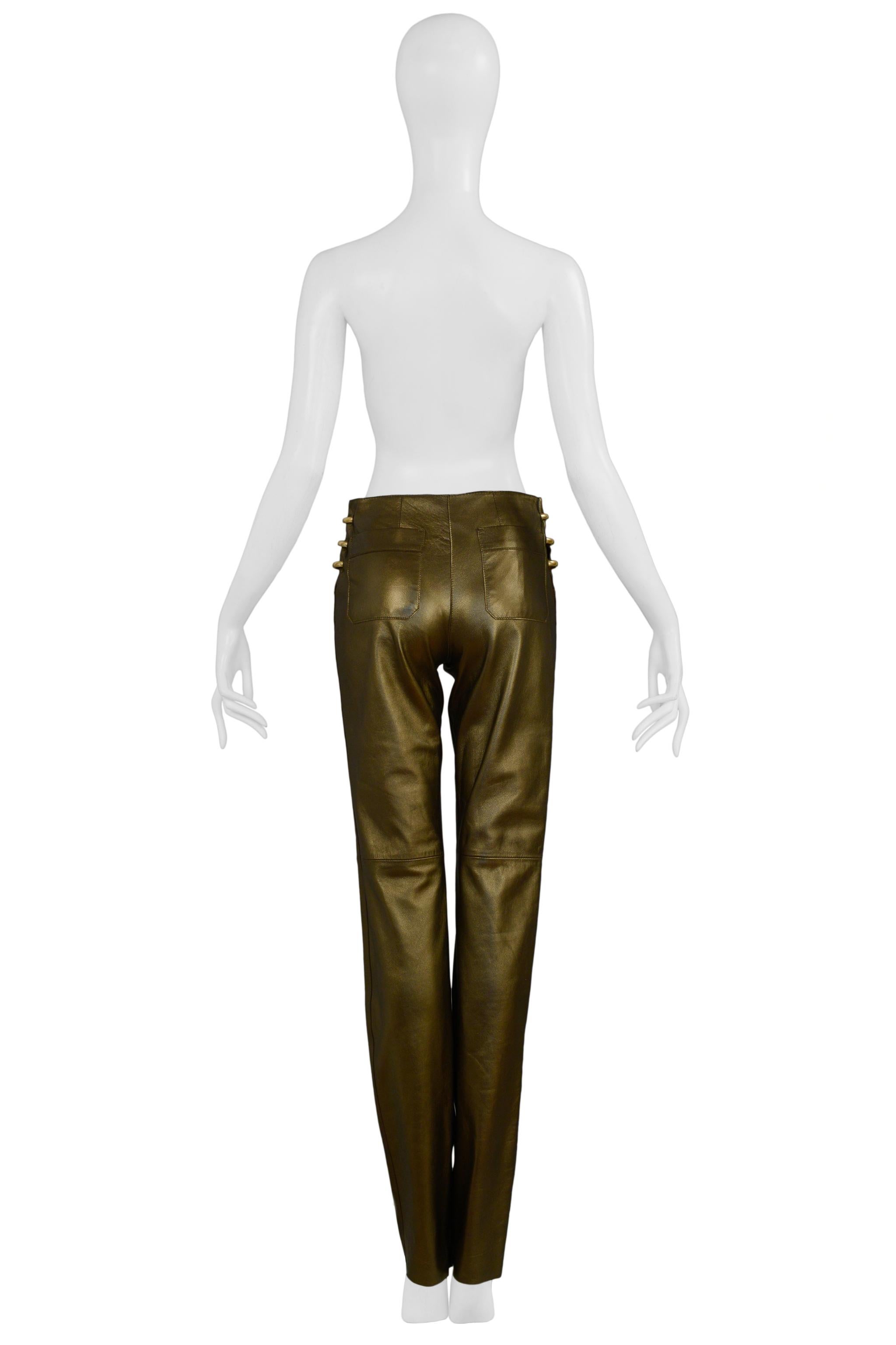 Gianfranco Ferre Bronze Leather Pants 1997 In Excellent Condition For Sale In Los Angeles, CA