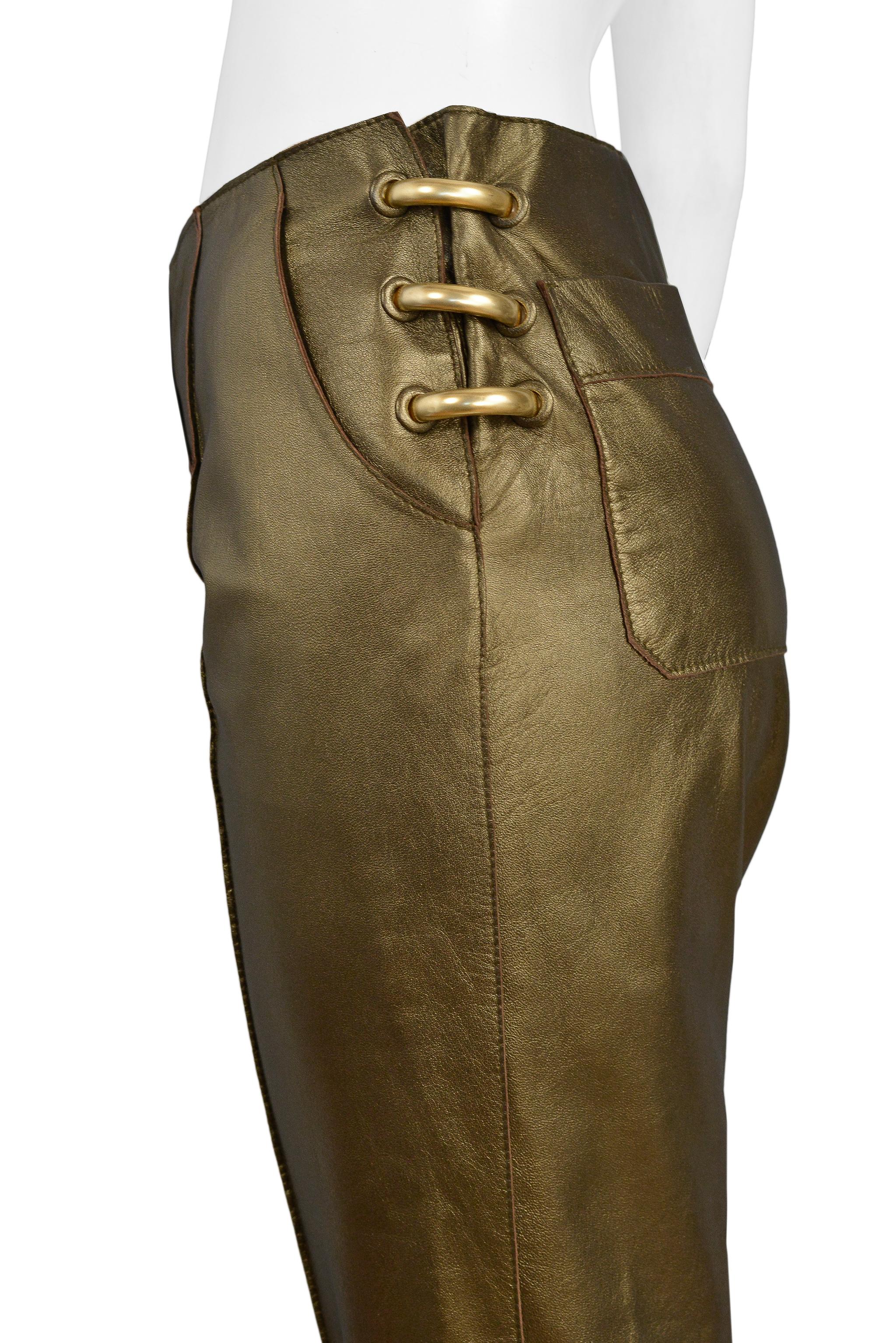 Women's Gianfranco Ferre Bronze Leather Pants 1997 For Sale