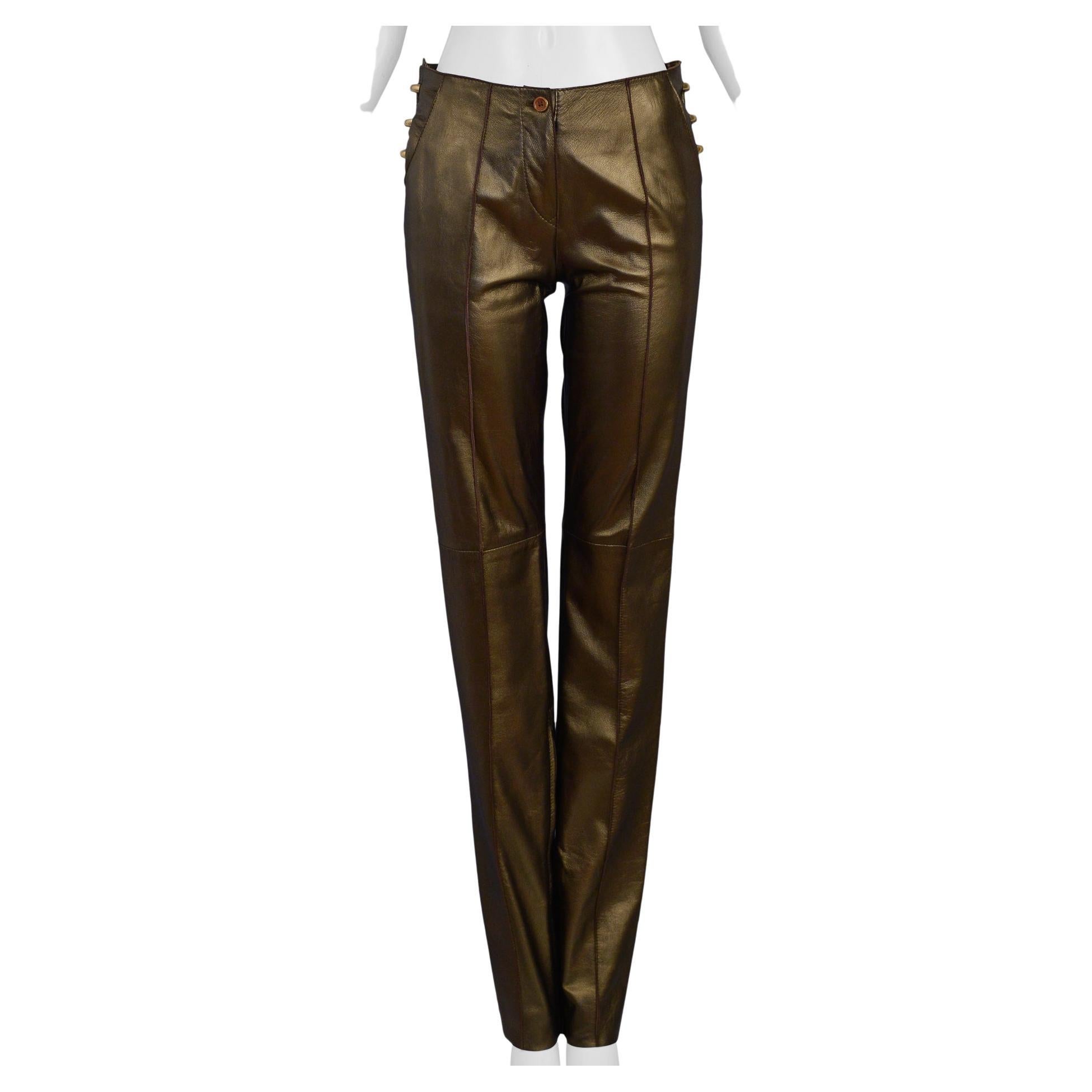Gianfranco Ferre Bronze Leather Pants 1997 For Sale