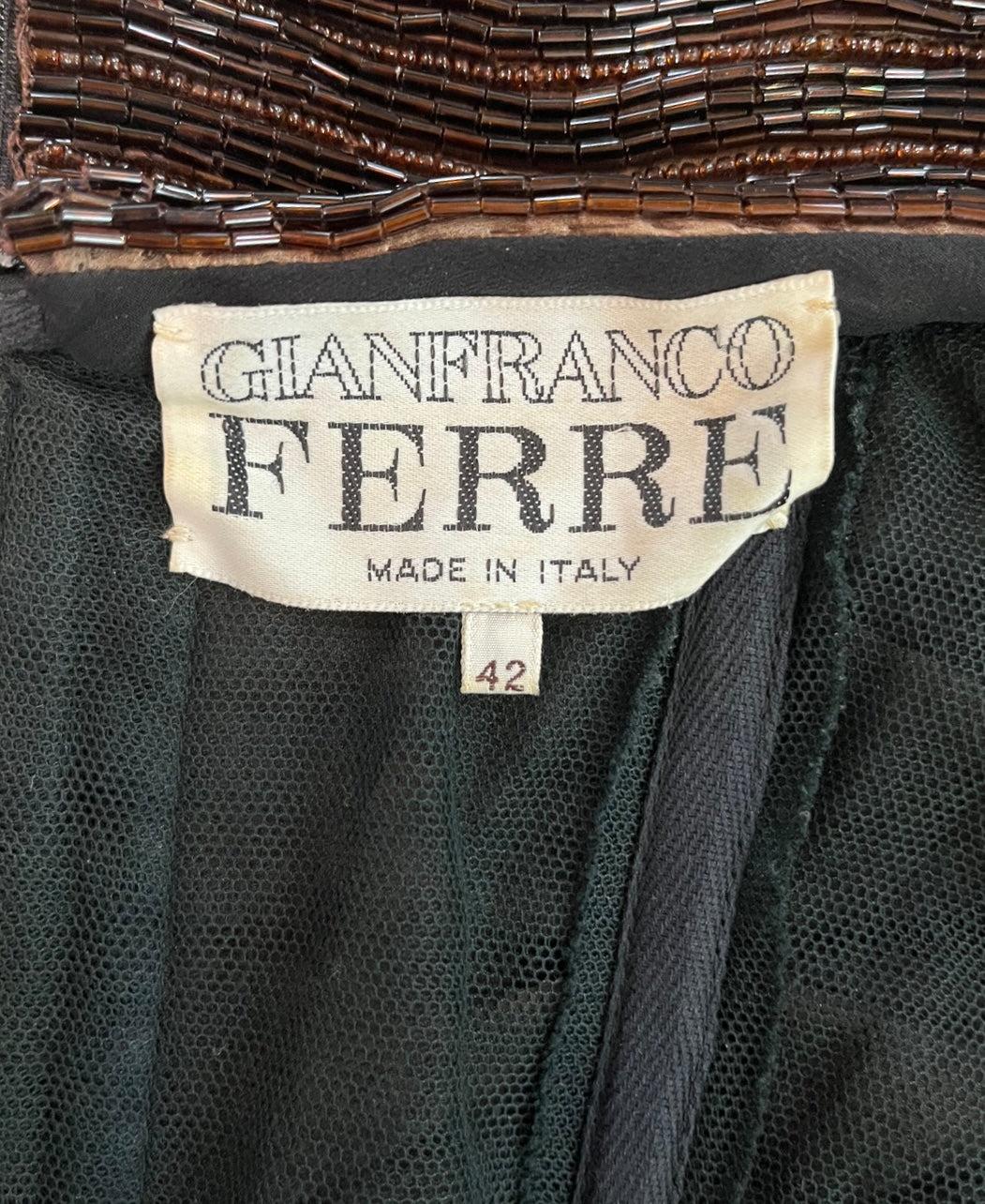 Gianfranco Ferre Brown Beaded Chiffon Gown, 1990s In Excellent Condition For Sale In Los Angeles, CA