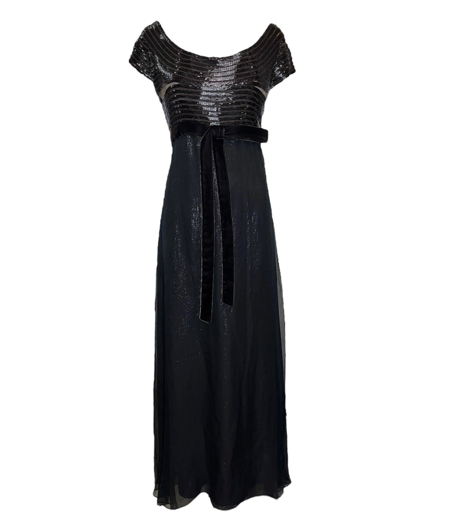 Gianfranco Ferre Brown Beaded Chiffon Gown, 1990s For Sale