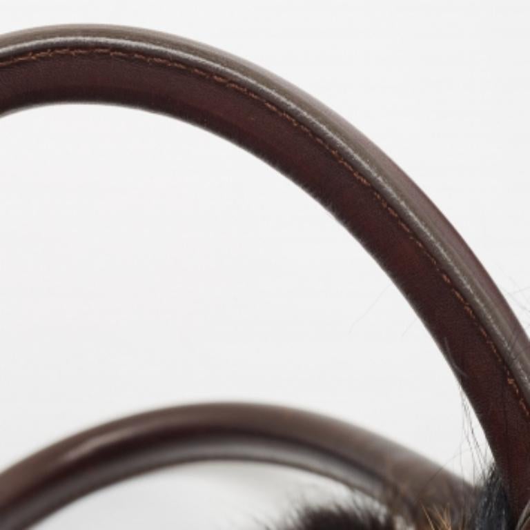 Gianfranco Ferre Brown/Black Fur Charm Frame Satchel For Sale 5