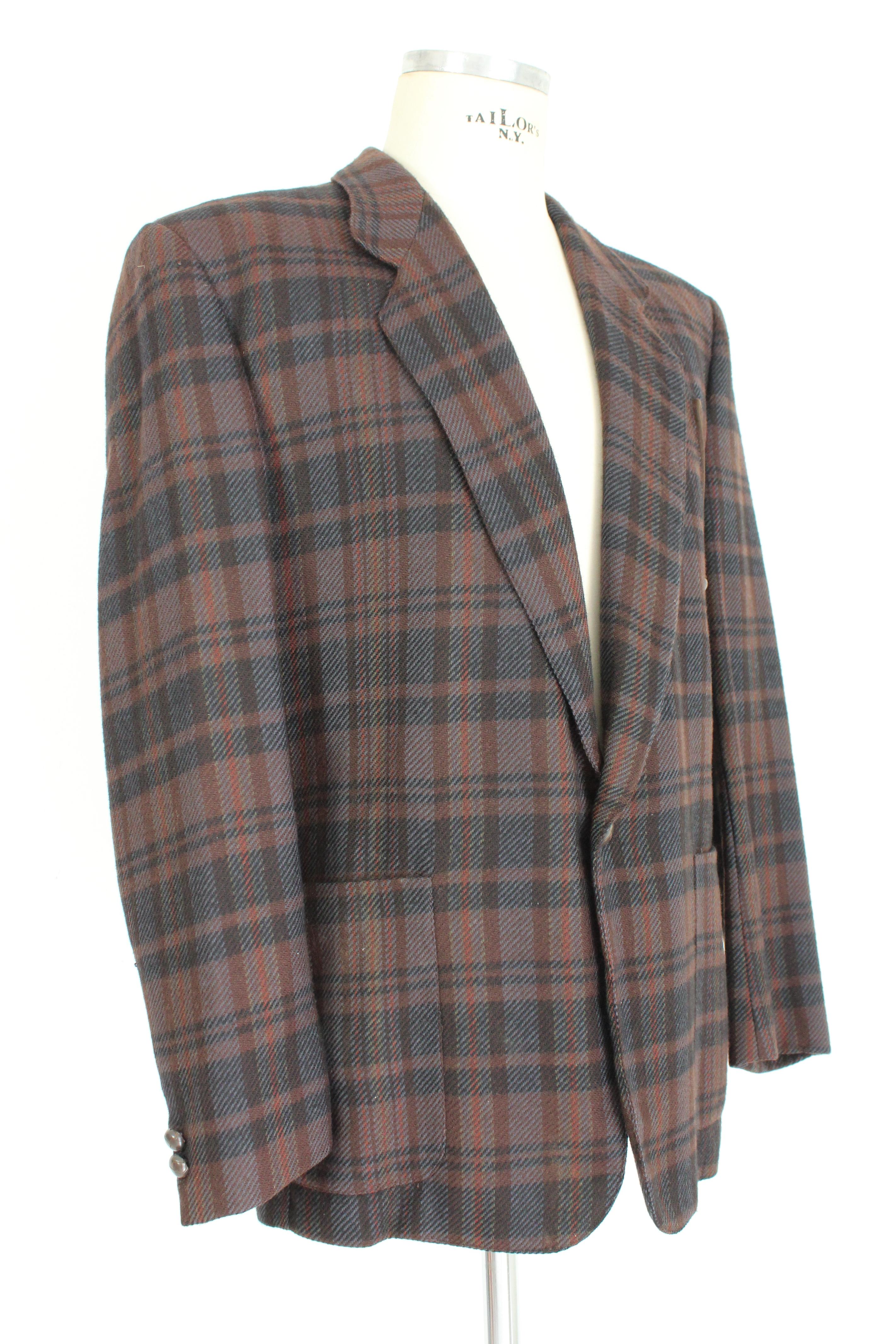 Gianfranco Ferre Brown Blue Wool Tartan Jacket In Excellent Condition In Brindisi, Bt