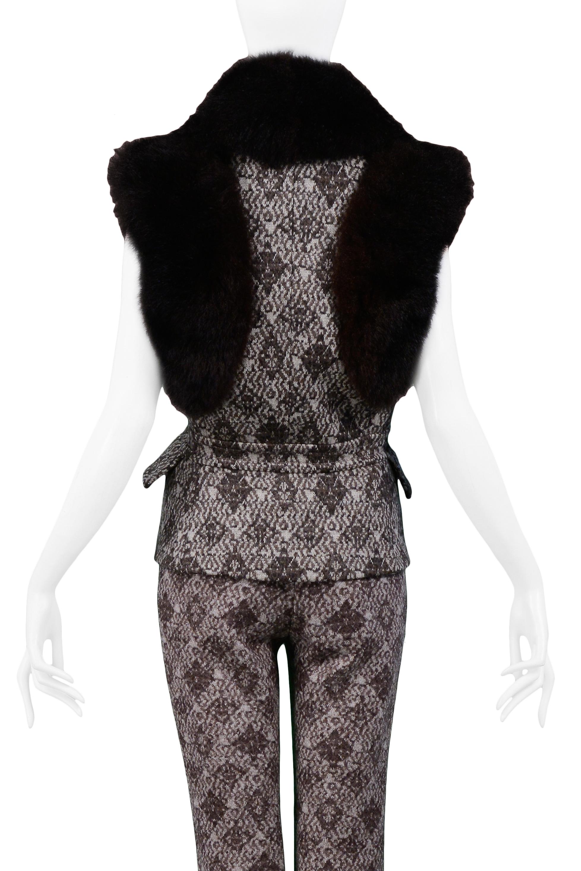 Gianfranco Ferre Brown Fur & Geometric Print Vest and Pants Ensemble 2006 For Sale 3