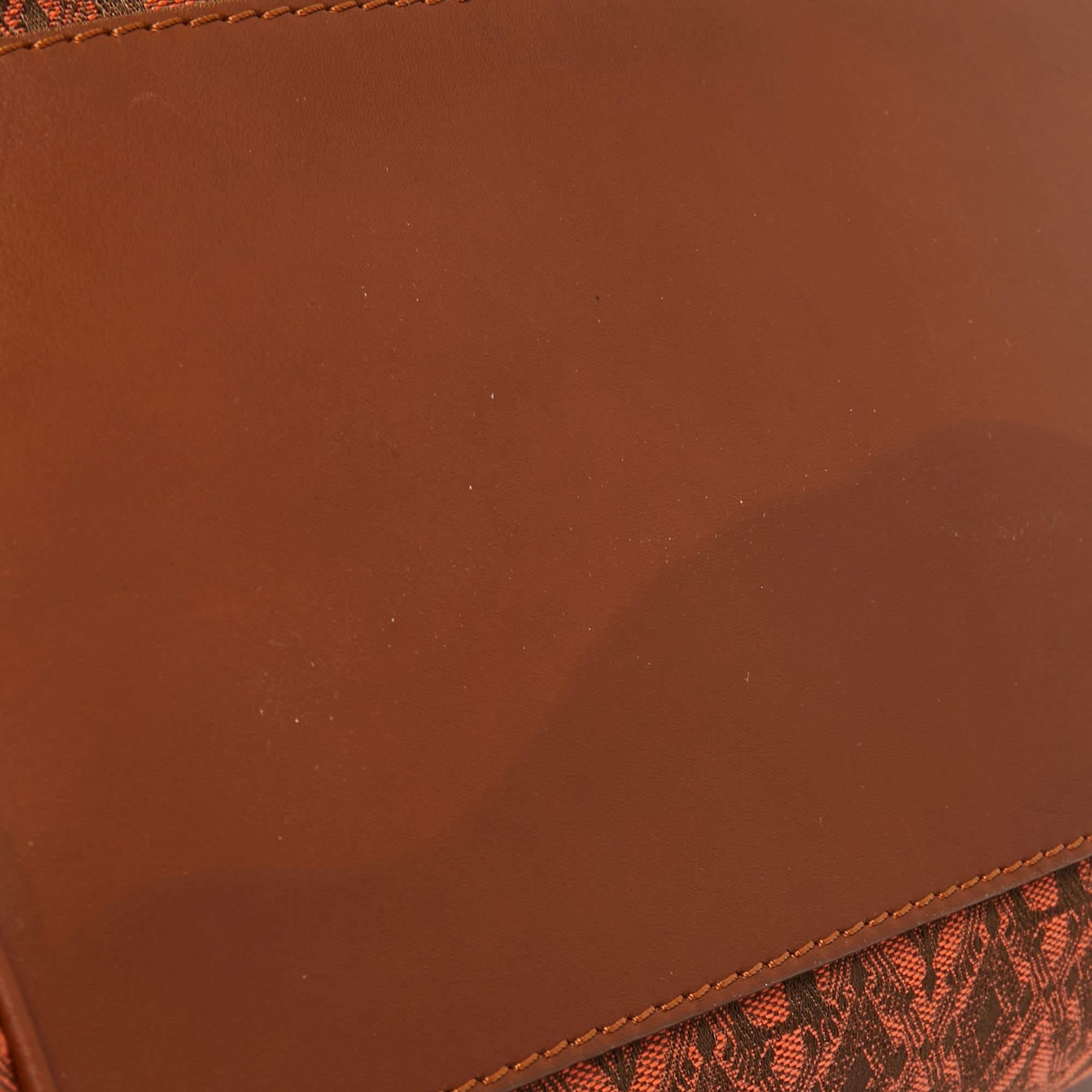 Gianfranco Ferre Brown Jacquard Fabric and Leather Flap Satchel For Sale 6