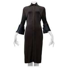 Gianfranco Ferre Brown Jersey Dress With Leather Cuffs
