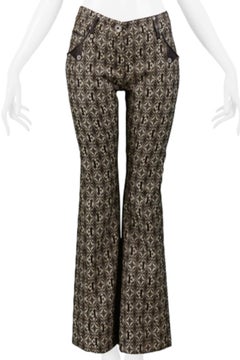 Gianfranco Ferrè Pantaloni con logo marrone e finiture in pelle 2006